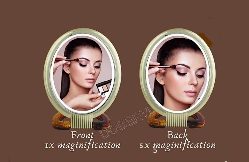 GutarGoo Oval Makeup Mirror with Stand - Double-Sided 1X & 5X Magnification for Precise Makeup Application - Perfect for Vanity, Bathroom, and Travel (Small Size, Black)