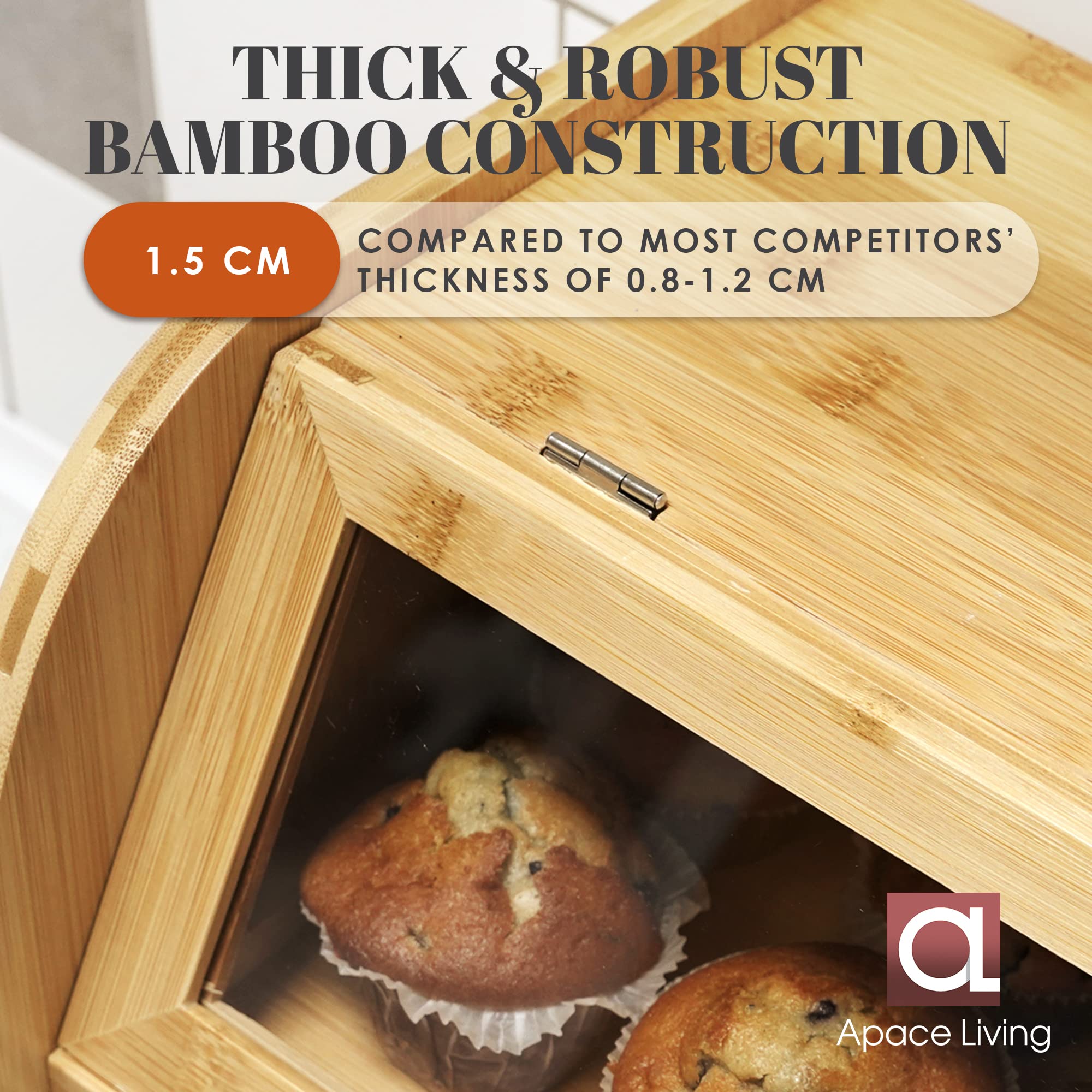 Stylish Bamboo Bread Box for Kitchen Countertop - Extra Large 2-Tier Wooden Bread Storage Container with Clear View Windows & Air Vents | Keeps Bread, Bagels, Rolls Fresh Longer | Easy Assembly | Perfect for Home Bakeries, Restaurants & Cafés