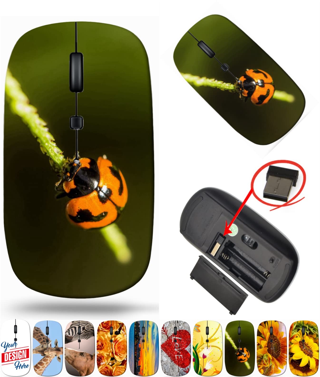 Wireless Mouse for Laptop & PC - 2.4G Ergonomic Cordless Mouse with USB Receiver, Compatible with MacBook/Windows, Lightweight Portable Design (Ladybug Red) - Perfect for Office, Home & Travel Use