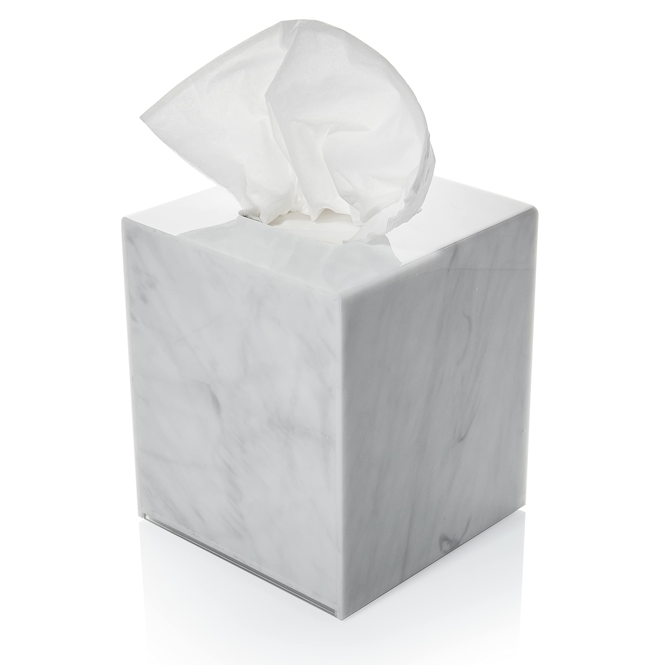 Square Acrylic Tissue Box Holder - Stylish Dispenser for Facial Tissues, Napkins & Dryer Sheets | Perfect for Bathroom, Bedroom, Office Desk, Vanity Countertop & Nightstand | Marble Pattern Home Decor Organizer
