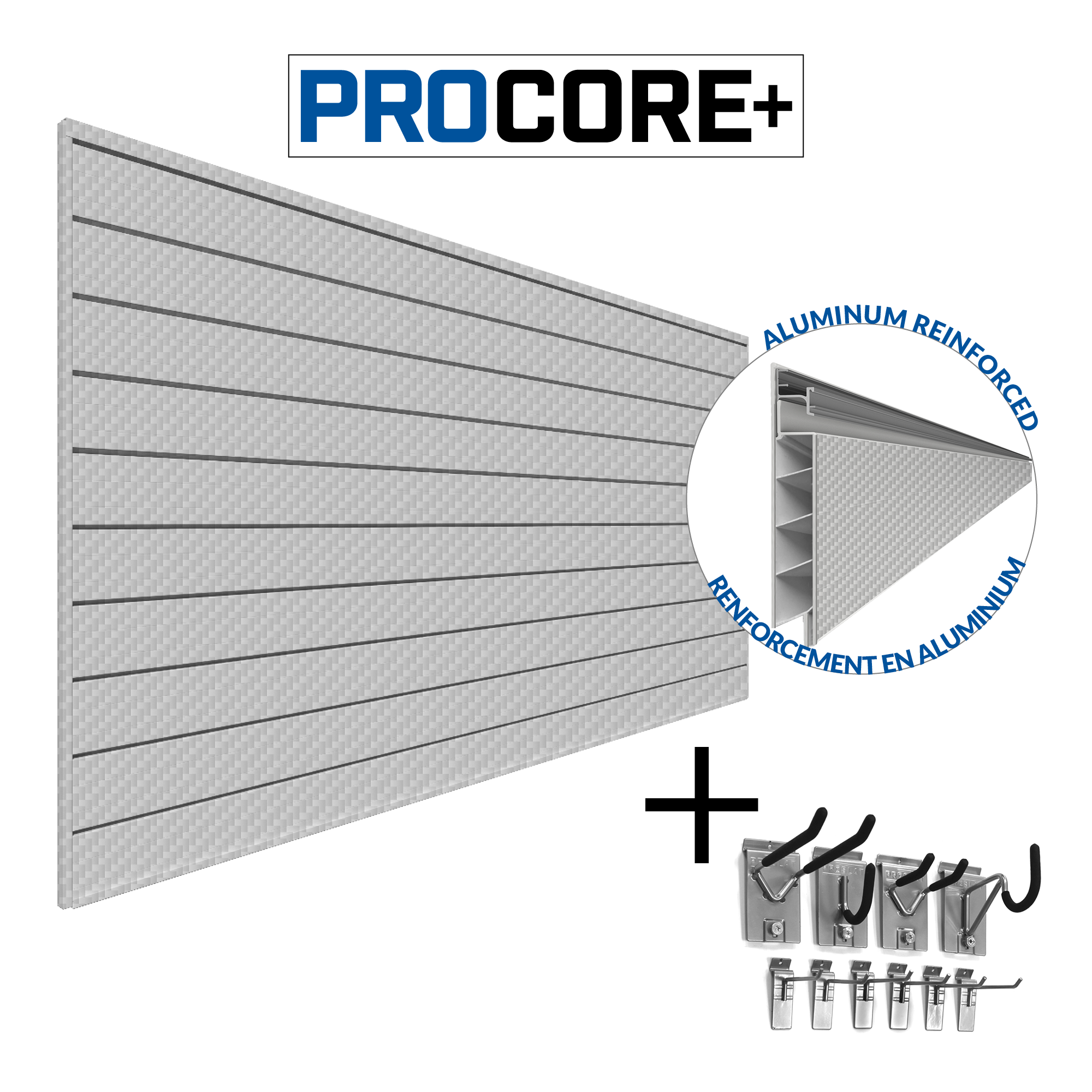 PROCORE+ Silver Grey Carbon Fiber Slatwall Mini Bundle - Wall Organizer for Retail & Garage Storage | Durable & Stylish Display Solution for Shops, Homes & Offices