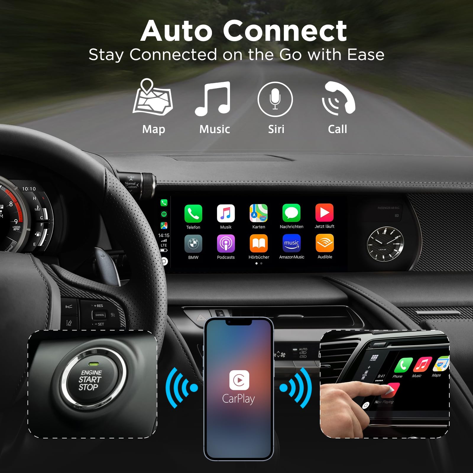 2023 Wireless CarPlay Adapter - Convert Wired to Wireless for Apple CarPlay | USB A/USB C Compatible | Plug & Play Easy Setup | THT-020-4 | Perfect for Commuting, Road Trips & Hands-Free Driving