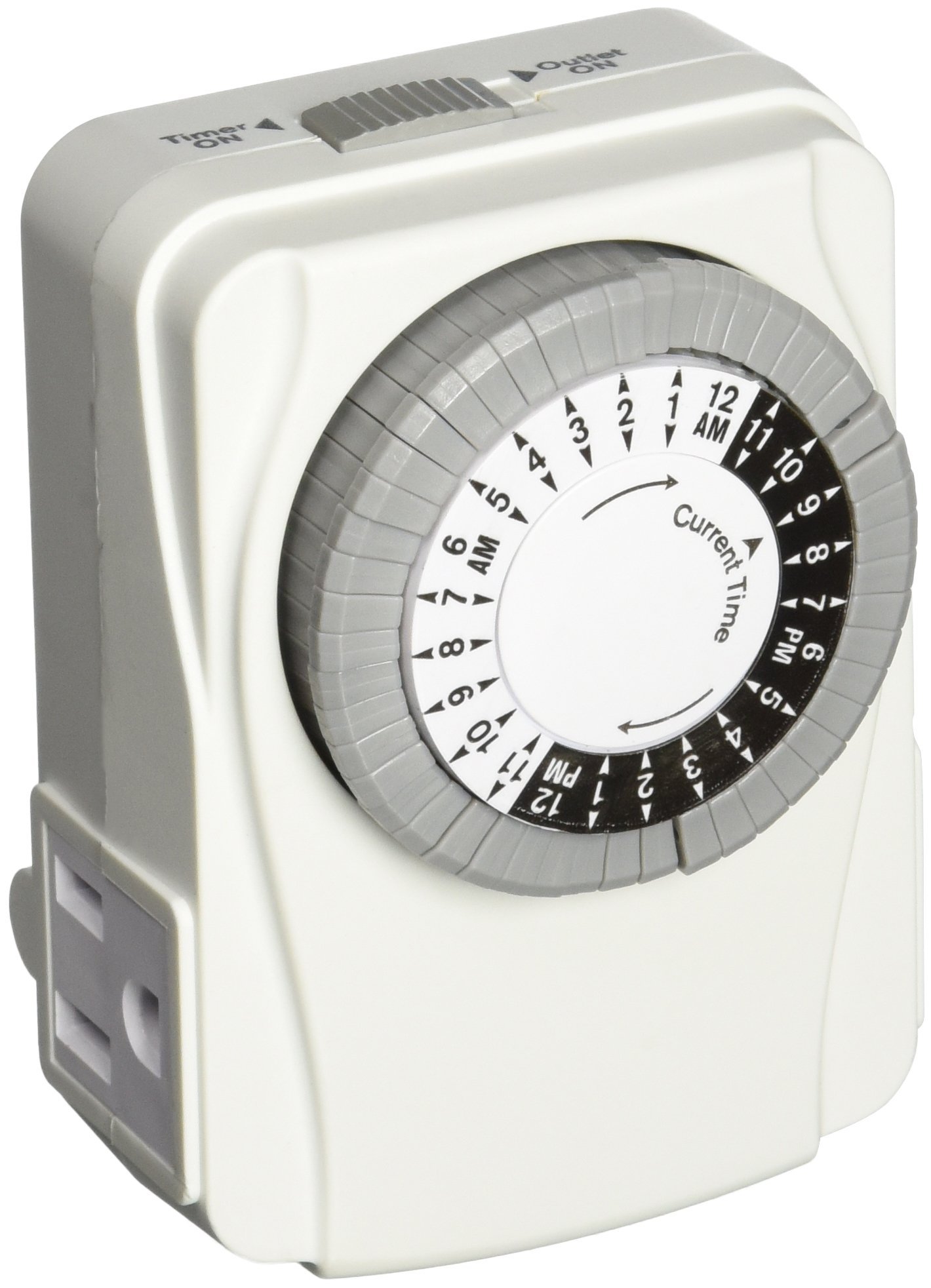 TNI2423 Powerzone Heavy Duty Indoor Electromechanical Timer - 125V 15A 24 Hour Programmable Outlet Timer for Lights, Appliances & Electronics | Perfect for Home, Office & Workshop Use