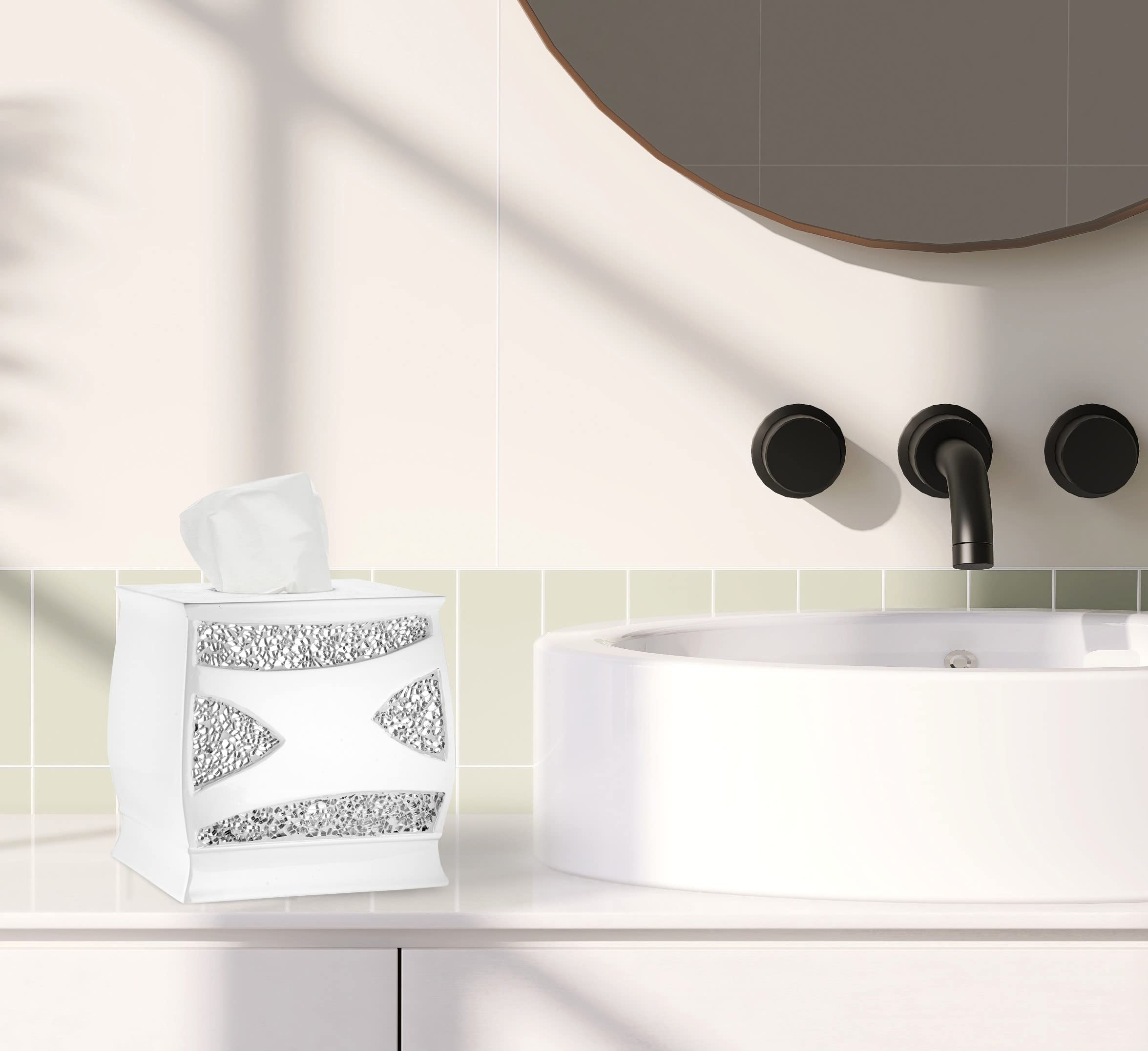 Premium White Bath Tissue Box Holder - Elegant and Durable Bathroom Organizer for Home & Office Decor | Perfect for Bathrooms, Guest Rooms, and Vanities