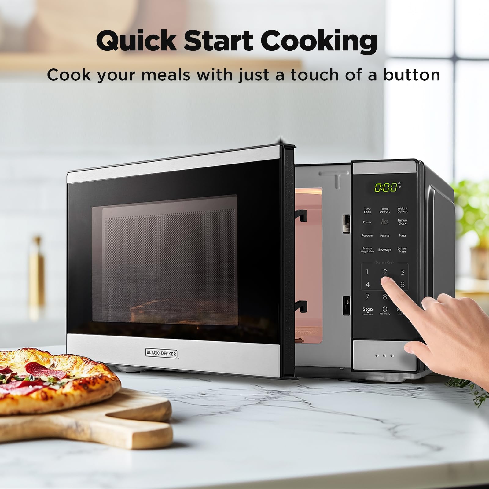 BLACK+DECKER 0.9 Cu Ft Countertop Microwave Oven with 6 Auto Menus, Child Safety Lock & Memory Function - 900W, 10 Power Levels, Digital Display & One-Touch Start - Perfect for Small Kitchens, Dorms & Office Break Rooms
