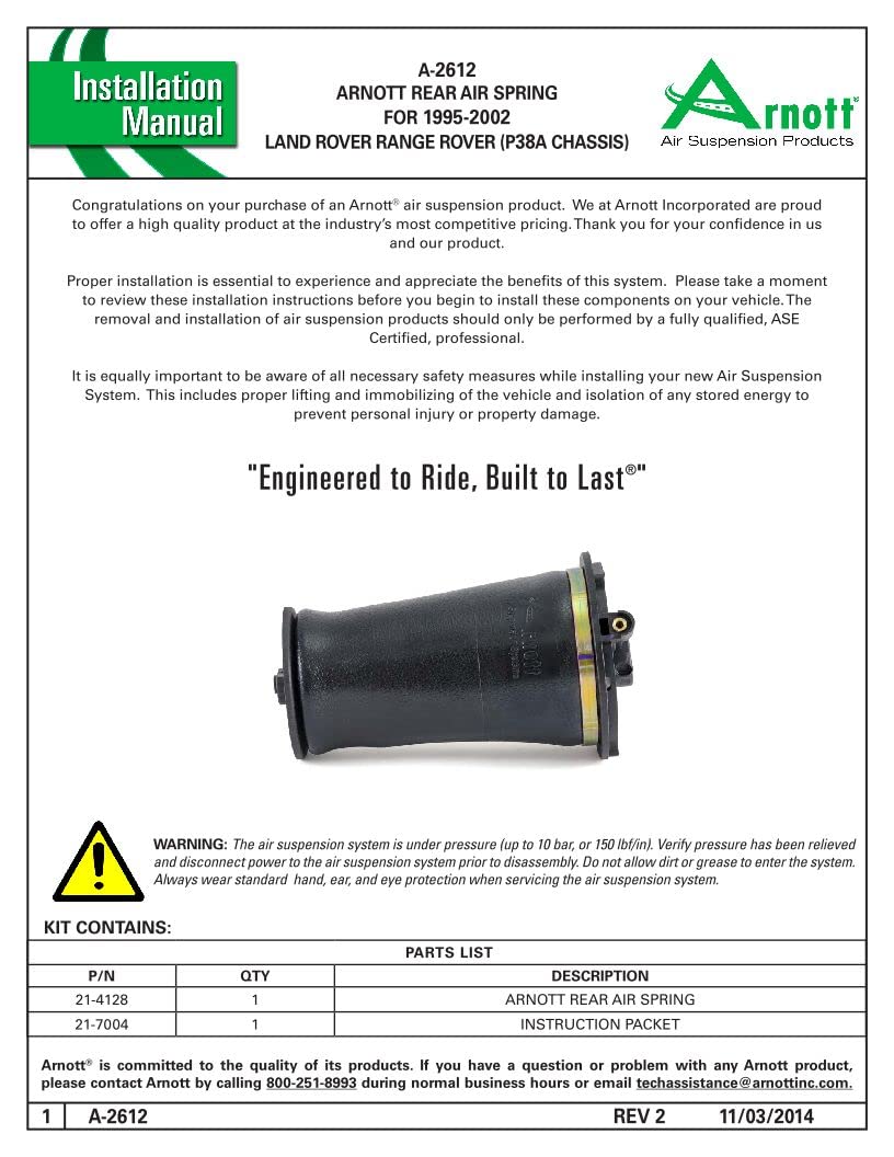 Arnott A-2612 Air Spring Replacement for Smooth Ride - Compatible with Multiple Vehicle Models - Perfect for Off-Roading, Towing & Daily Commuting
