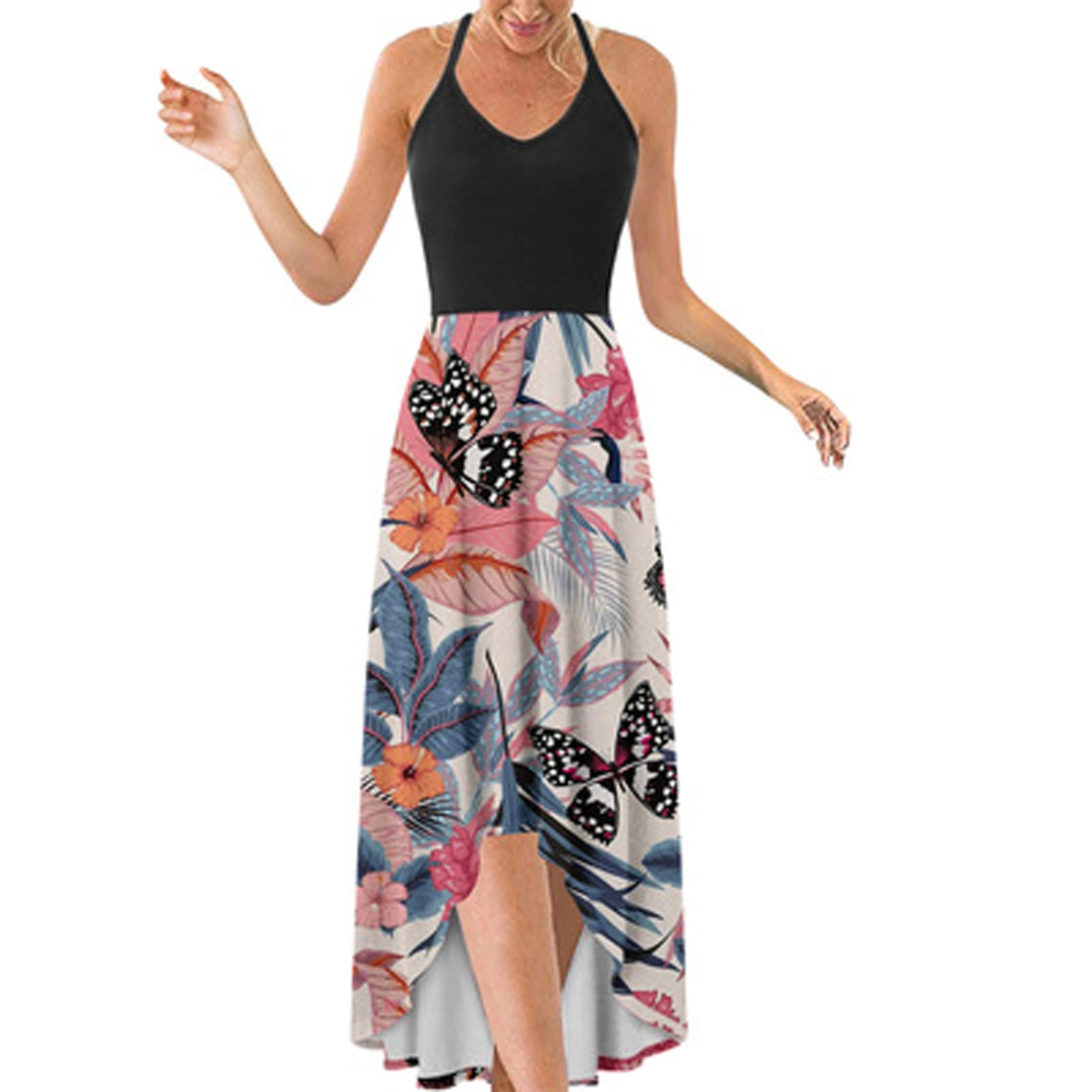 Women's Summer Dresses 2023 - Fashion Cold Shoulder Casual Print Loose Sleeveless Vest Dress for Wedding Guest, Beach Party & Vacation | Breathable & Comfortable