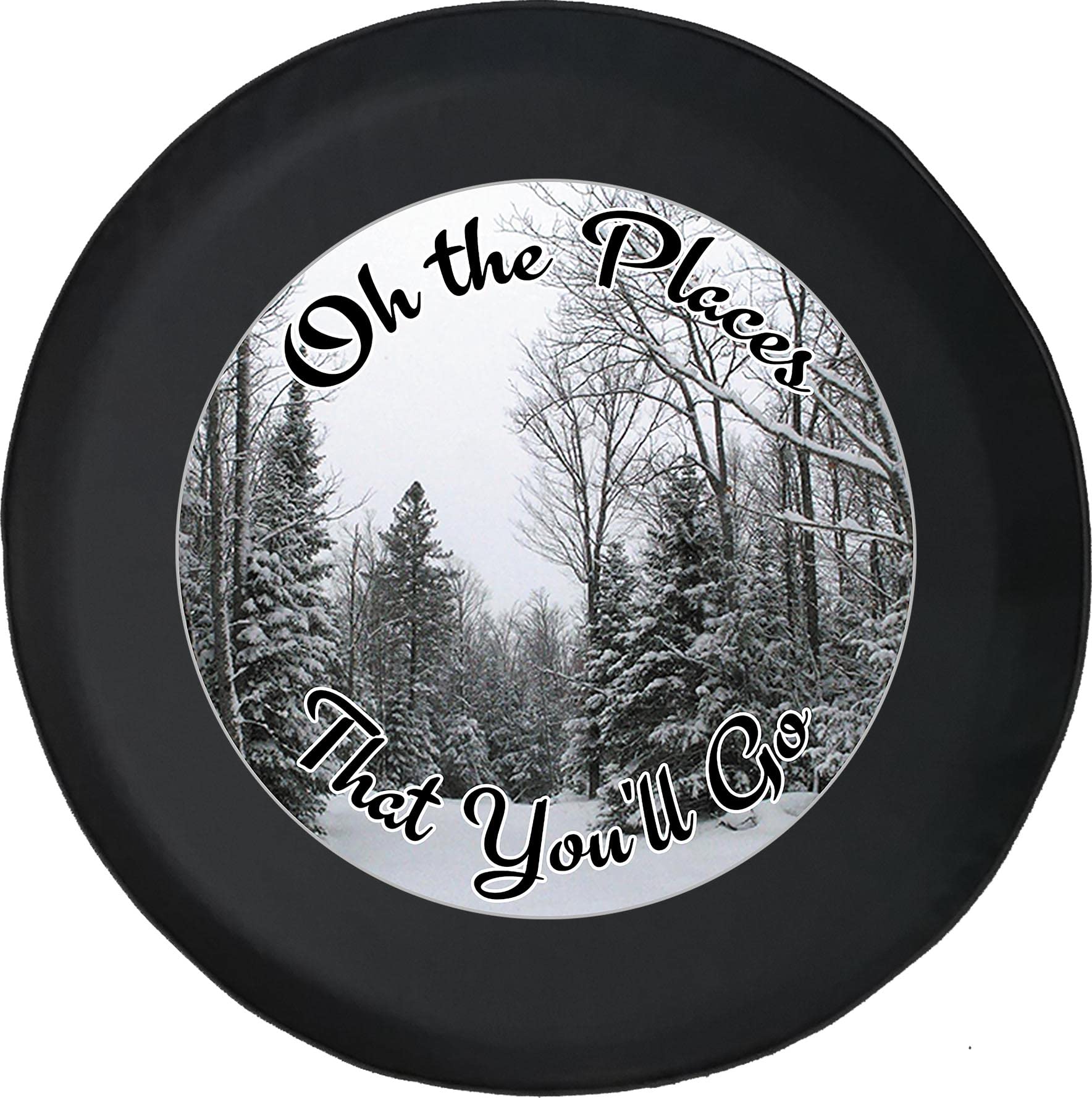 Oh The Places You'll Go Black 29 Inch Car Tire Cover - Durable Wheel Protector for Trailers, Trucks, SUVs, Campers & RVs - Perfect for Road Trips, Camping & Outdoor Adventures
