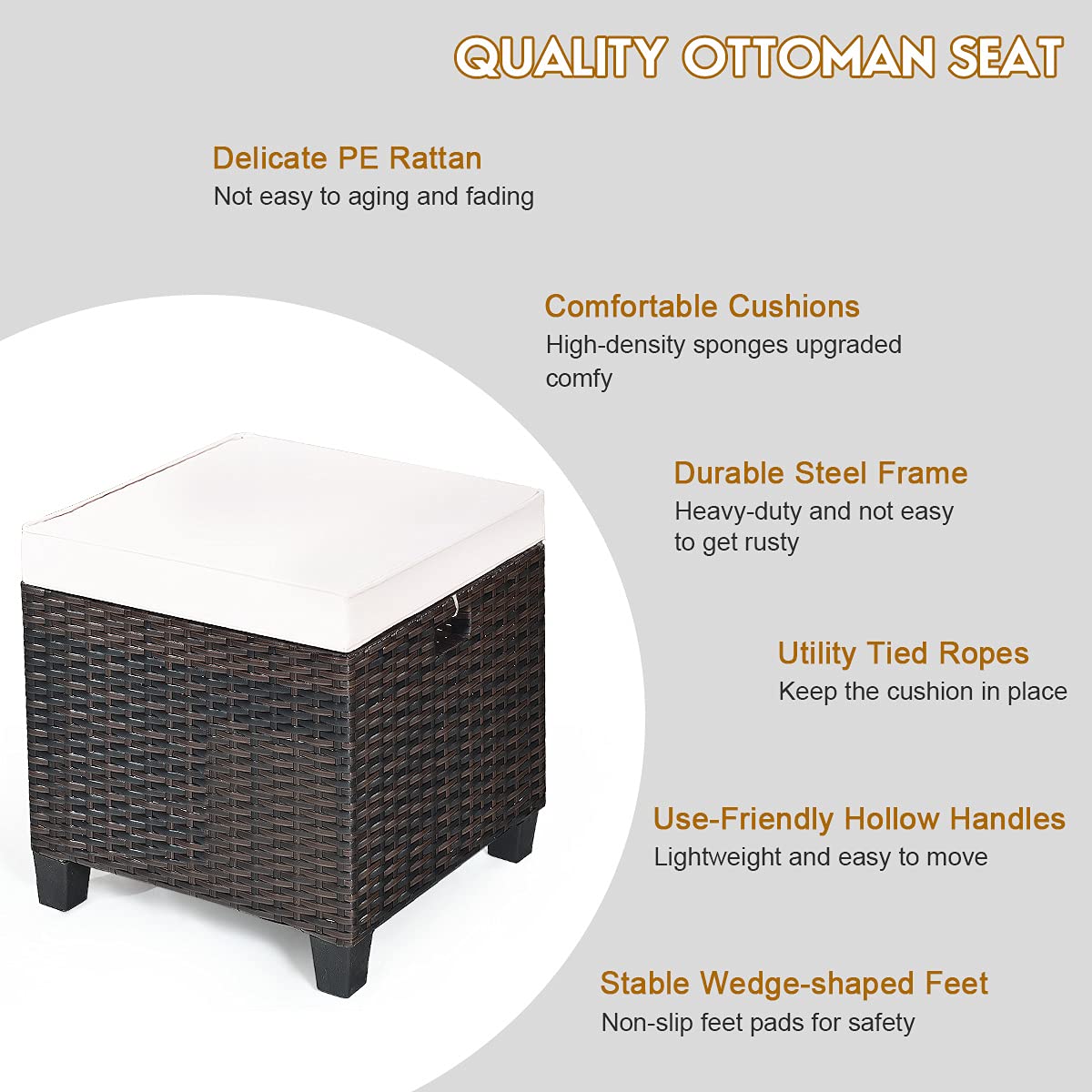 2PCS Rattan Wicker Ottoman Set with Removable Cushions - Patio Footstool Footrest Seat for Outdoor Living, Garden, Backyard & Home Decor (Cream) | Perfect for Relaxing, Coffee Tables, and Lounge Chairs
