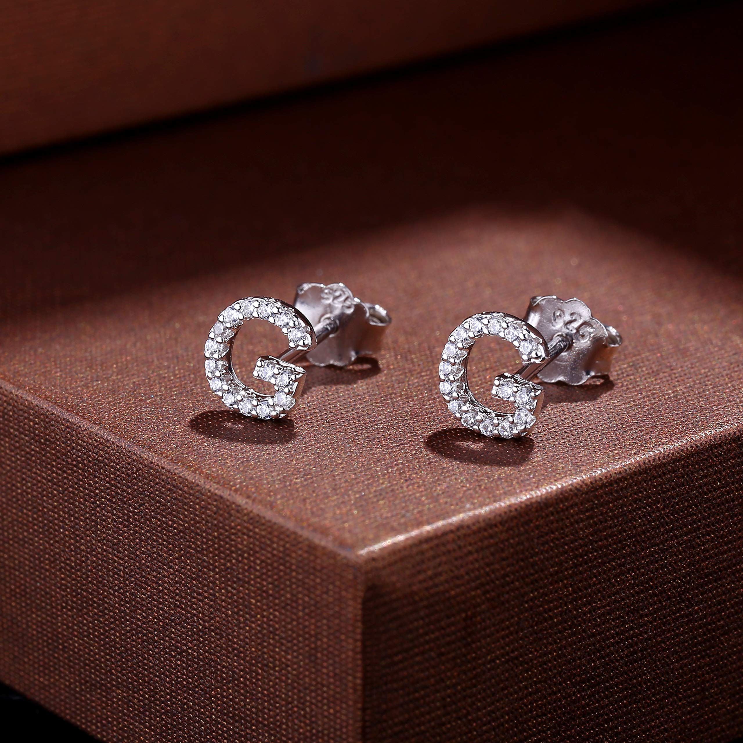 MONOOC Initial Stud Earrings for Women & Girls - Hypoallergenic S925 Sterling Silver Cubic Zirconia Letter Earrings | Birthday Gifts, Everyday Wear, Party Jewelry for Kids & Teens