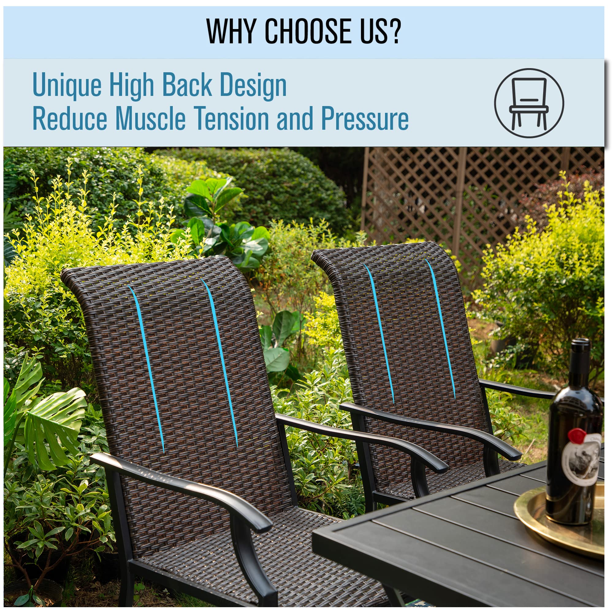MFSTUDIO 2-Piece Patio Rattan Dining Chairs Set - High Back All-Weather Wicker Chairs with Oversized Seat, Sturdy Metal Frame & Armrests (350lb Capacity, Brown) - Perfect for Outdoor Dining, Backyard, Garden & Poolside Relaxation