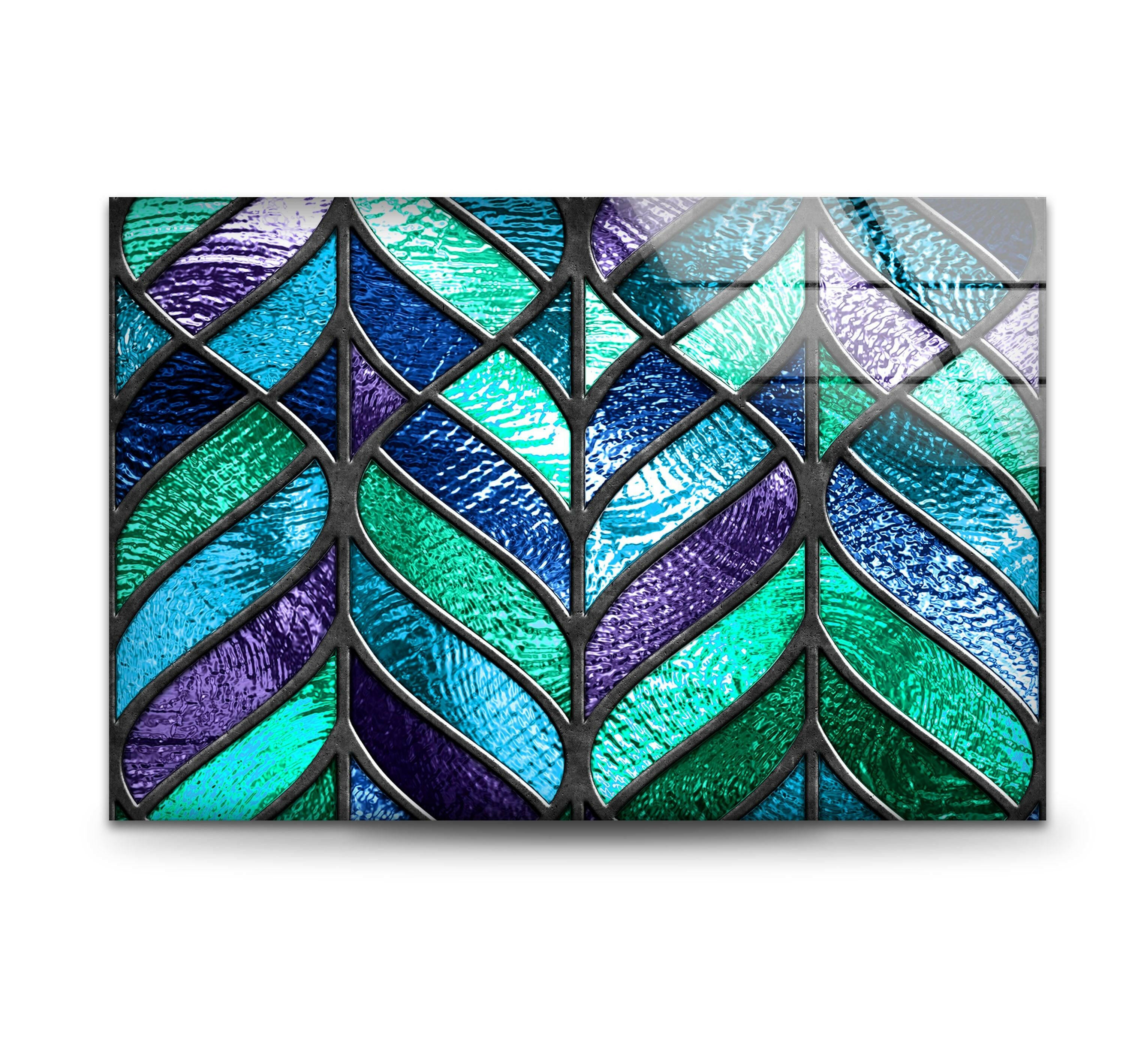 Blue and Green Abstract Glass Wall Art - Modern Handmade Glass Painting for Home & Office Decor - Perfect for Living Room, Bedroom, or Office Wall Decor