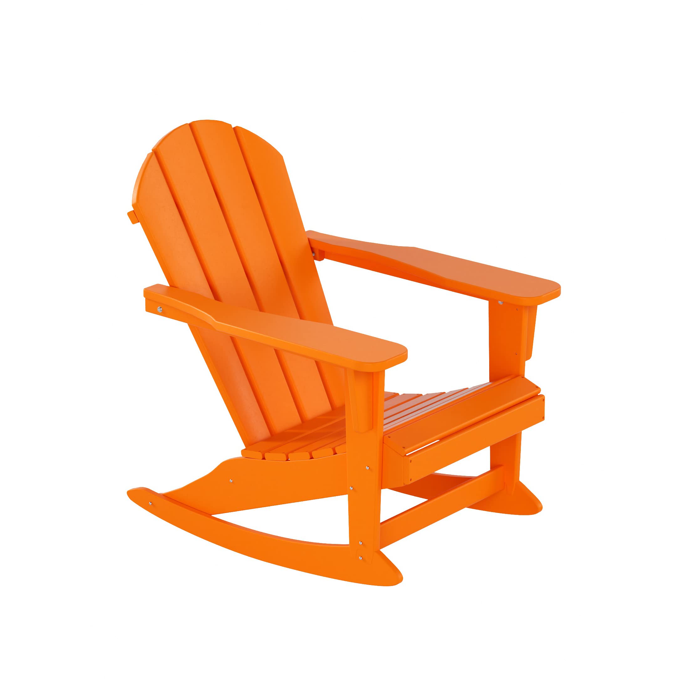 WO Home Furniture 3-Piece Patio Rocking Chair Set - Classic Outdoor Adirondack Rocker Chairs with Matching Table (Orange) - Perfect for Backyard, Garden, Porch & Poolside Relaxation