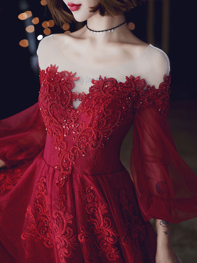 Elegant Red A-Line Tulle Lace Long Prom Dress for Women - Formal Evening Gown for Homecoming, Ball, Wedding & Special Occasions