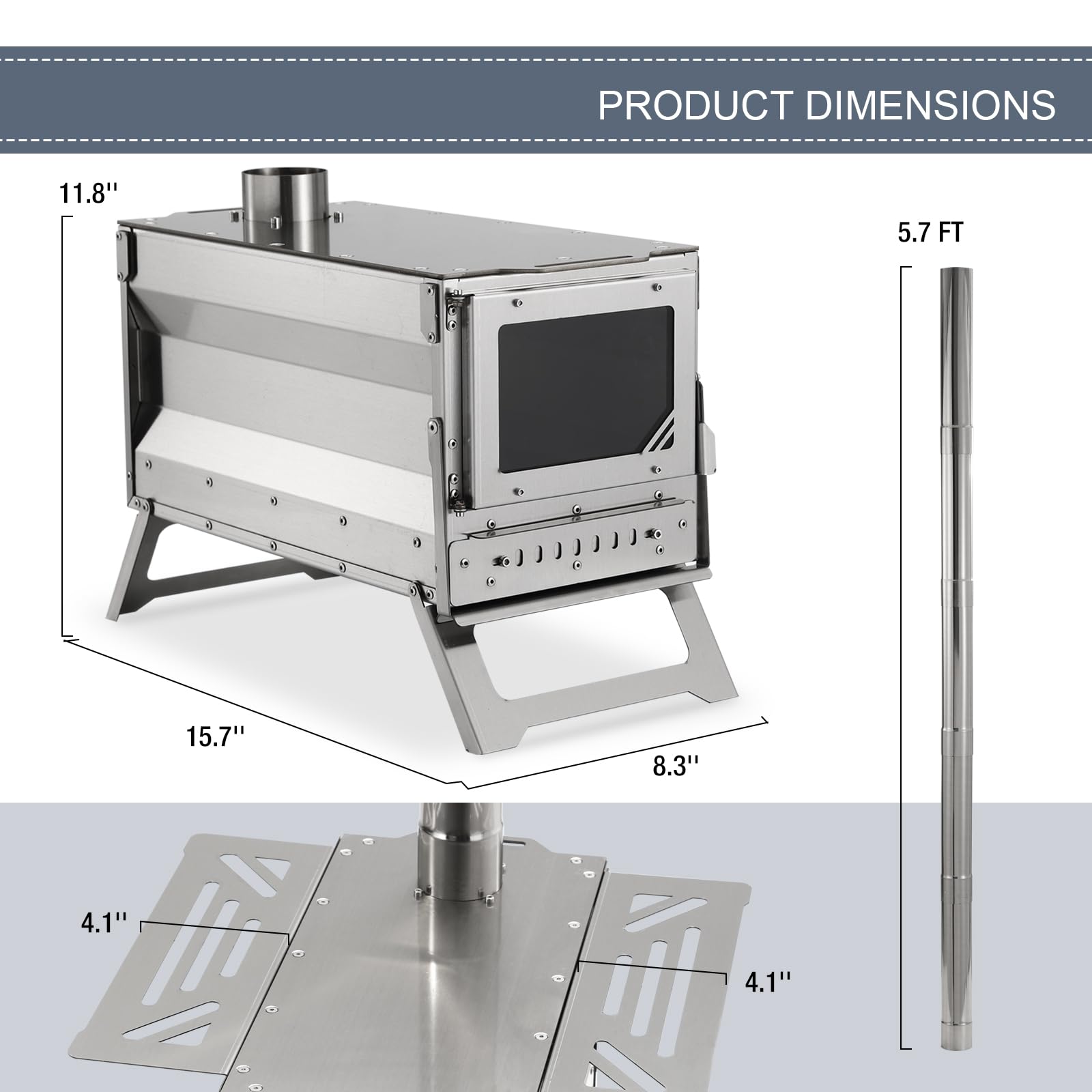 Portable Outdoor Wood Burning Stove with Chimney Pipe - Camping Stove for Cooking, Backpacking & Tent Use - Includes Viewing Glass for Flame Monitoring