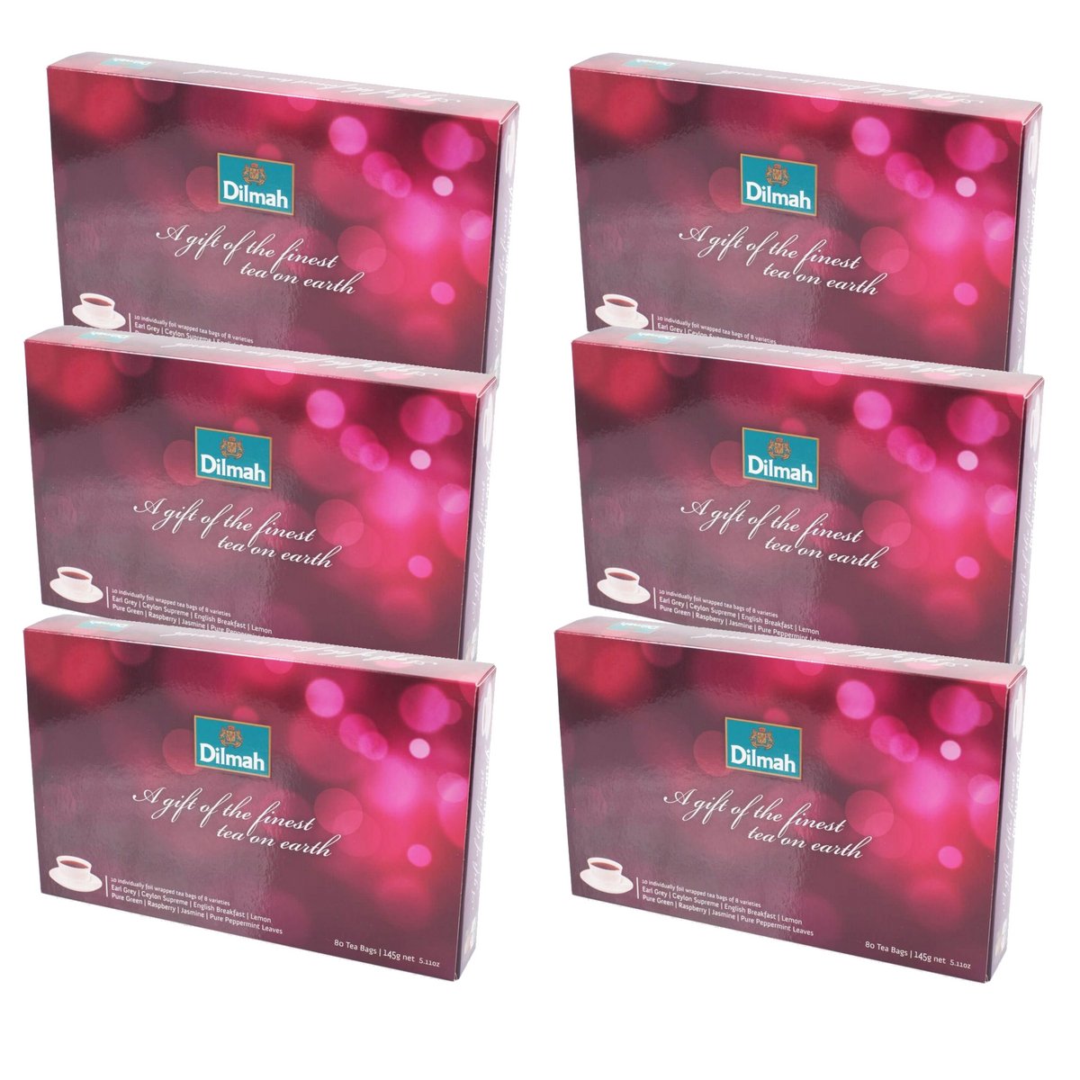 Premium Dilmah Red Illusion Gift Pack - 80 Tea Bags (6 Pack) - Assorted Flavors: Earl Grey, English Breakfast, Ceylon Supreme, Lemon, Peppermint, Jasmine, Strawberry & Pure Green Tea - Perfect for Gifting, Office, Afternoon Tea & Relaxation
