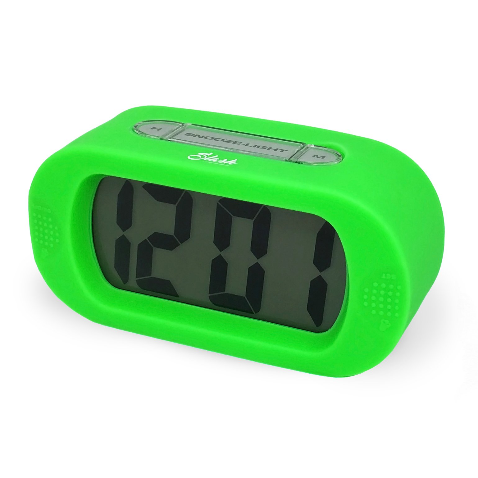 Easy Setting Digital Alarm Clock with Large LCD Screen, Bold Numbers & Snooze - Silent Battery Powered Bedside Clock with Night Light - Perfect for Bedroom, Office, Desk & Travel (Green, Model S10109)