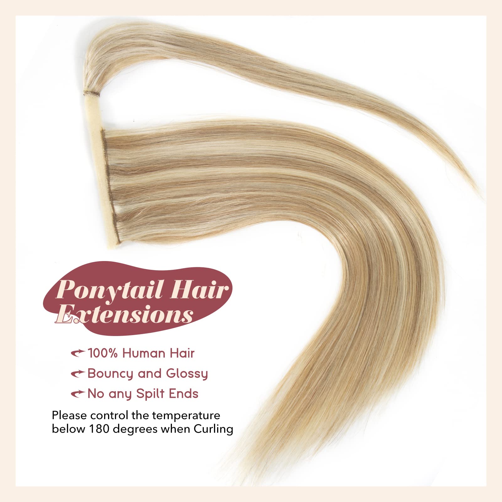 Tinashe 100% Remy Human Hair Ponytail Extension - 22inch Long Straight Clip-in Wrap Around Ponytail with Magic Paste for Women (Highlight #16/613) - Perfect for Parties, Weddings & Everyday Styling