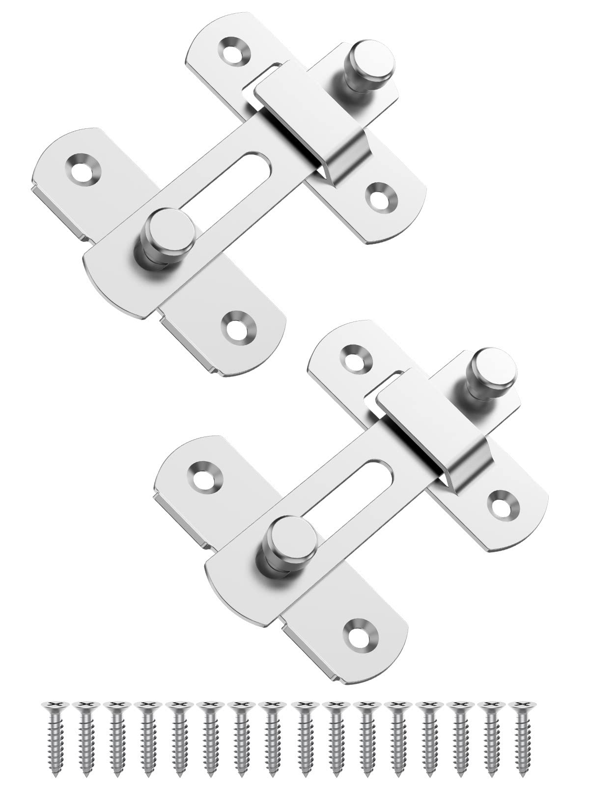 Stainless Steel Sliding Barn Door Lock - Heavy Duty Flip Latch Safety Bolt for Wine Cabinet, Bathroom, Garage, Closet & Outdoor Gates (2 Pack, Silver) | Secure Your Home, Office & Garden Doors