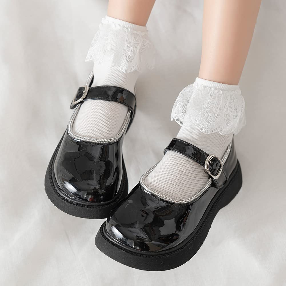 Looching 4 Pairs Toddler Baby Girls Lace Princess Socks - Soft Cotton Ruffled Ankle Socks for Infants - Perfect for Dress-Up, Parties & Everyday Playtime