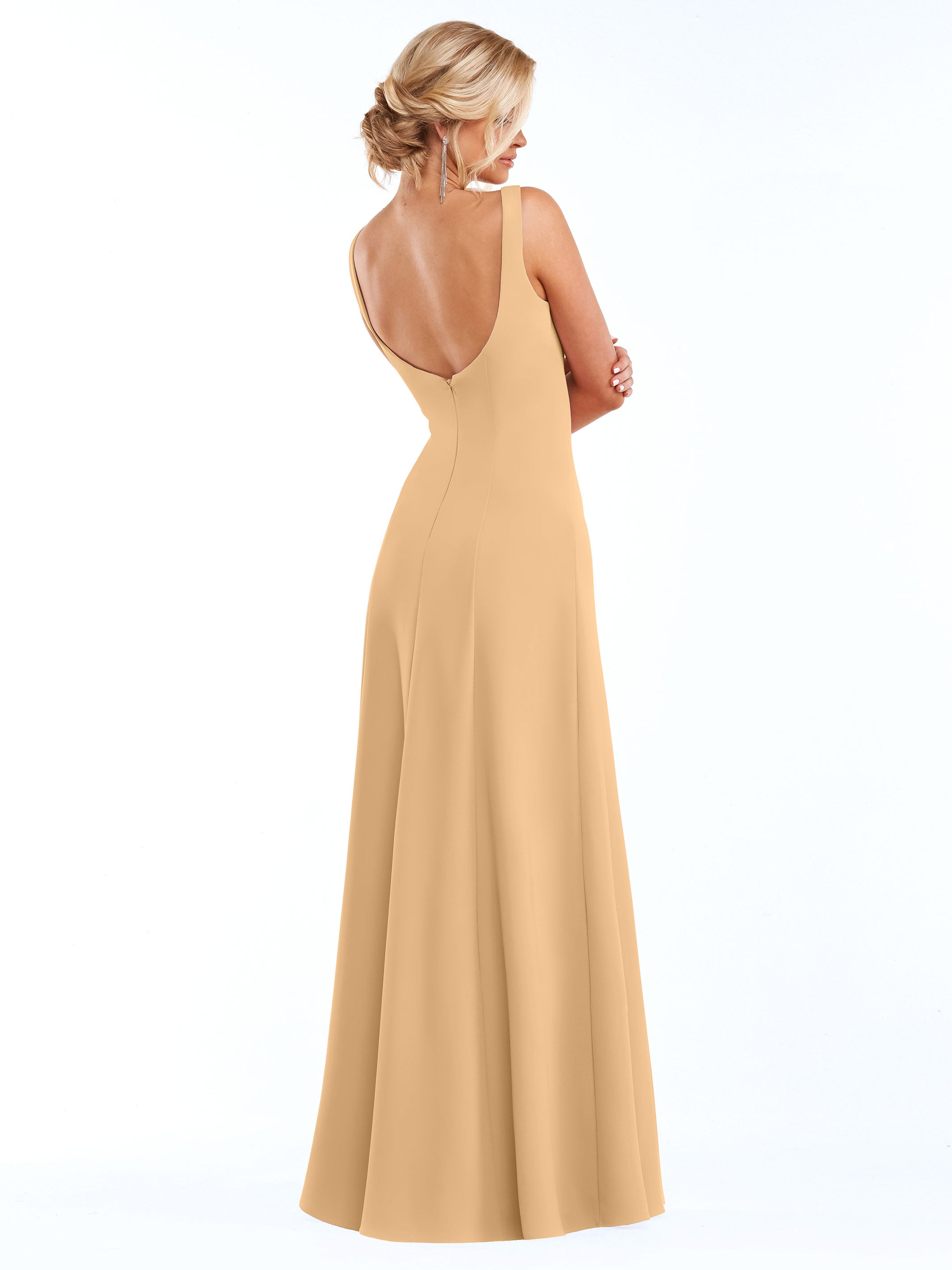 Elegant 83043 A-Line Double Knit Bridesmaid Dress with V-Neck - Perfect for Weddings, Formal Events & Special Occasions