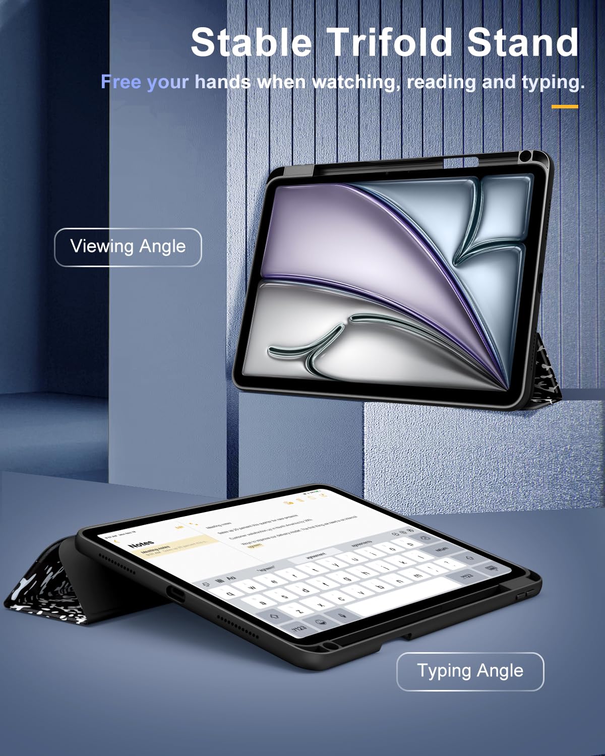 TiMOVO iPad Air 11 Inch Case (M3/M2 2025/2024 Model) with Pencil Holder - Compatible with iPad Air 5th/4th Gen (2022/2020) 10.9 Inch - Slim Protective Cover with Clear Back & Auto Wake/Sleep - Perfect for Work, School & Travel - Black Notebook Style