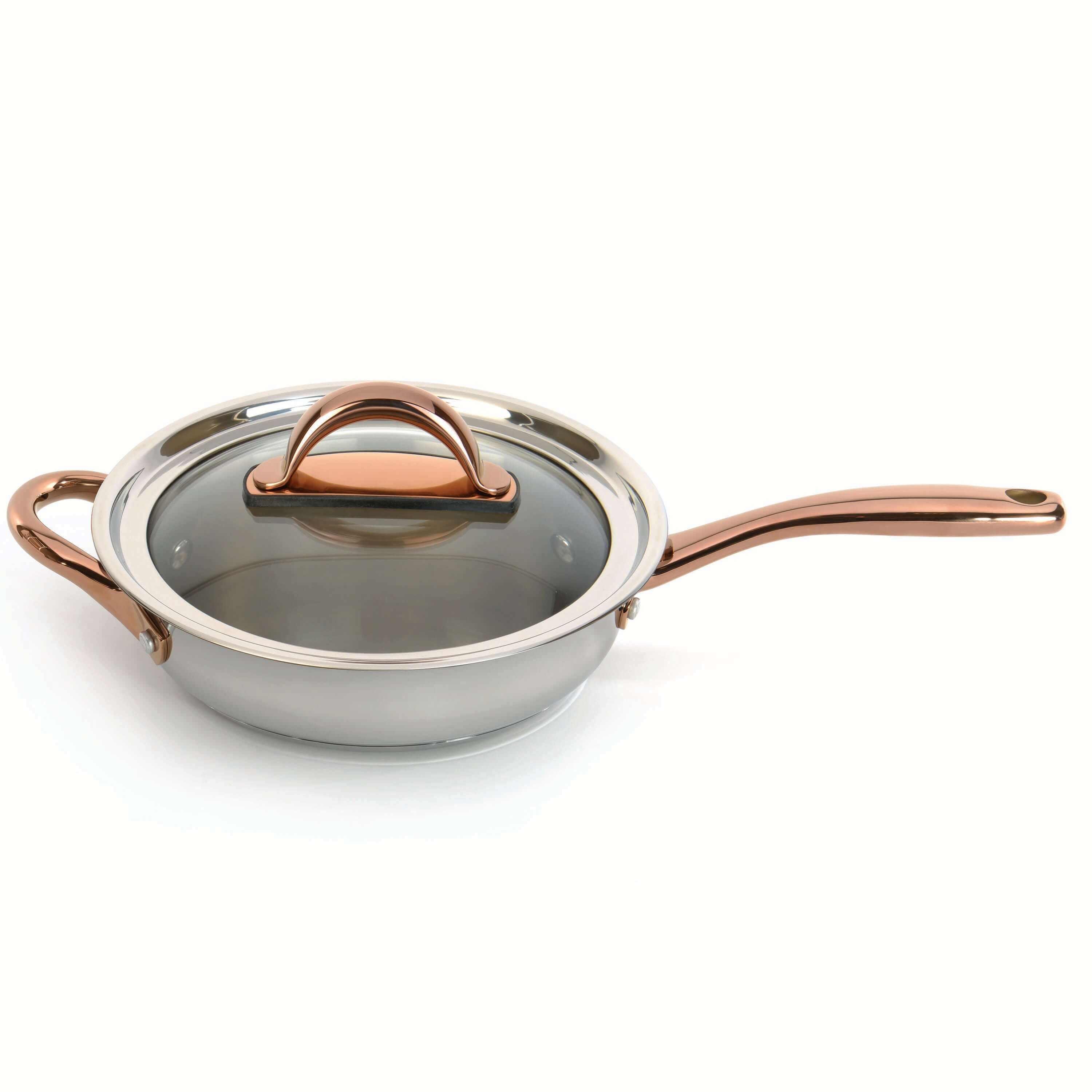 BergHOFF Ouro Gold 5-Piece 18/10 Stainless Steel Cookware Set with Glass Lids & Rose Gold Handles - Premium Kitchen Starter Set for Cooking, Baking & Serving - Perfect for Home Chefs & Dinner Parties
