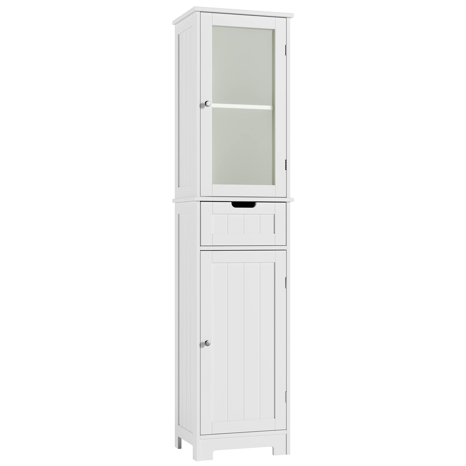 HORSTORS White Bathroom Storage Cabinet - 2 Door & 1 Drawer Freestanding Floor Cabinet with Adjustable Shelves - Tall Narrow Cabinet for Bathroom, Living Room, Home Office - Perfect for Organizing Towels, Toiletries & Office Supplies