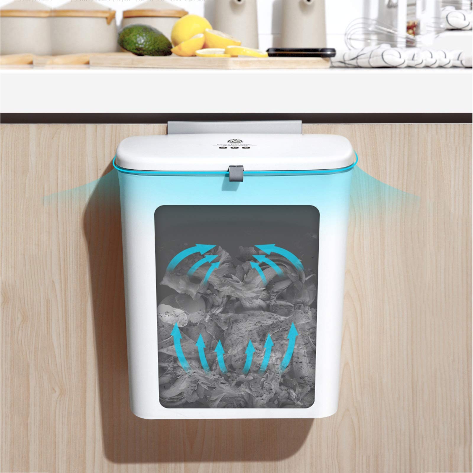 Compact 7L Wall Mounted Trash Can with Lid - Space Saving Kitchen Cabinet Door Hanging Garbage Bin for Counter, Drawer, Bedroom, Dorm & Bathroom - Perfect for Small Spaces & Eco-Friendly Composting
