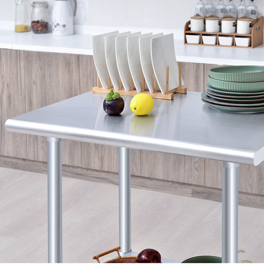 ROCKPOINT 24x30 Inch Stainless Steel Commercial Kitchen Prep Table - NSF Certified Heavy Duty Work Table with Adjustable Under Shelf & Leveling Feet - Perfect for Restaurants, Hotels, Home Kitchens & Food Prep Areas