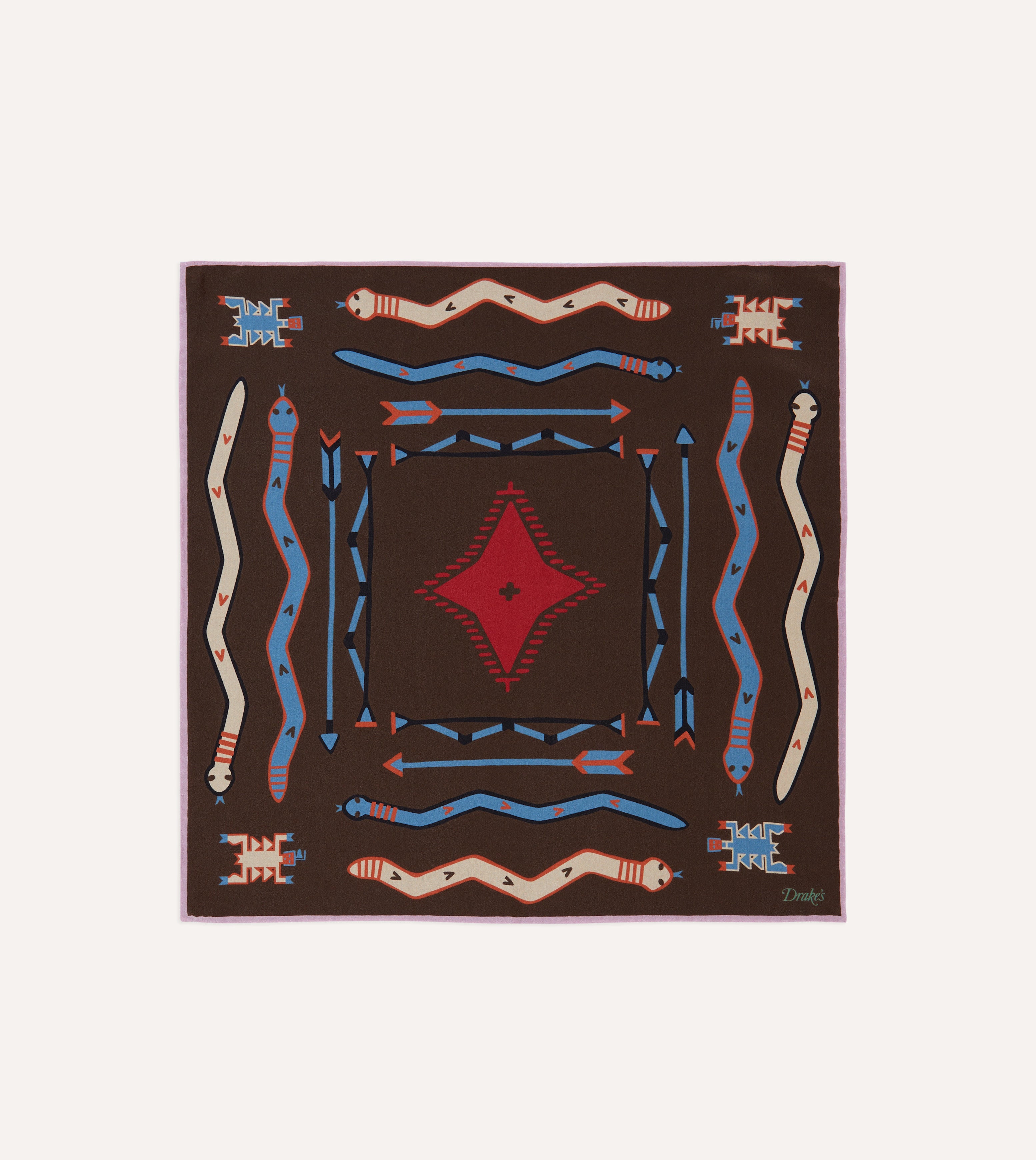 Elegant Brown & Pink Tribal Print Silk Pocket Square for Men - Perfect for Weddings, Business Meetings & Formal Events