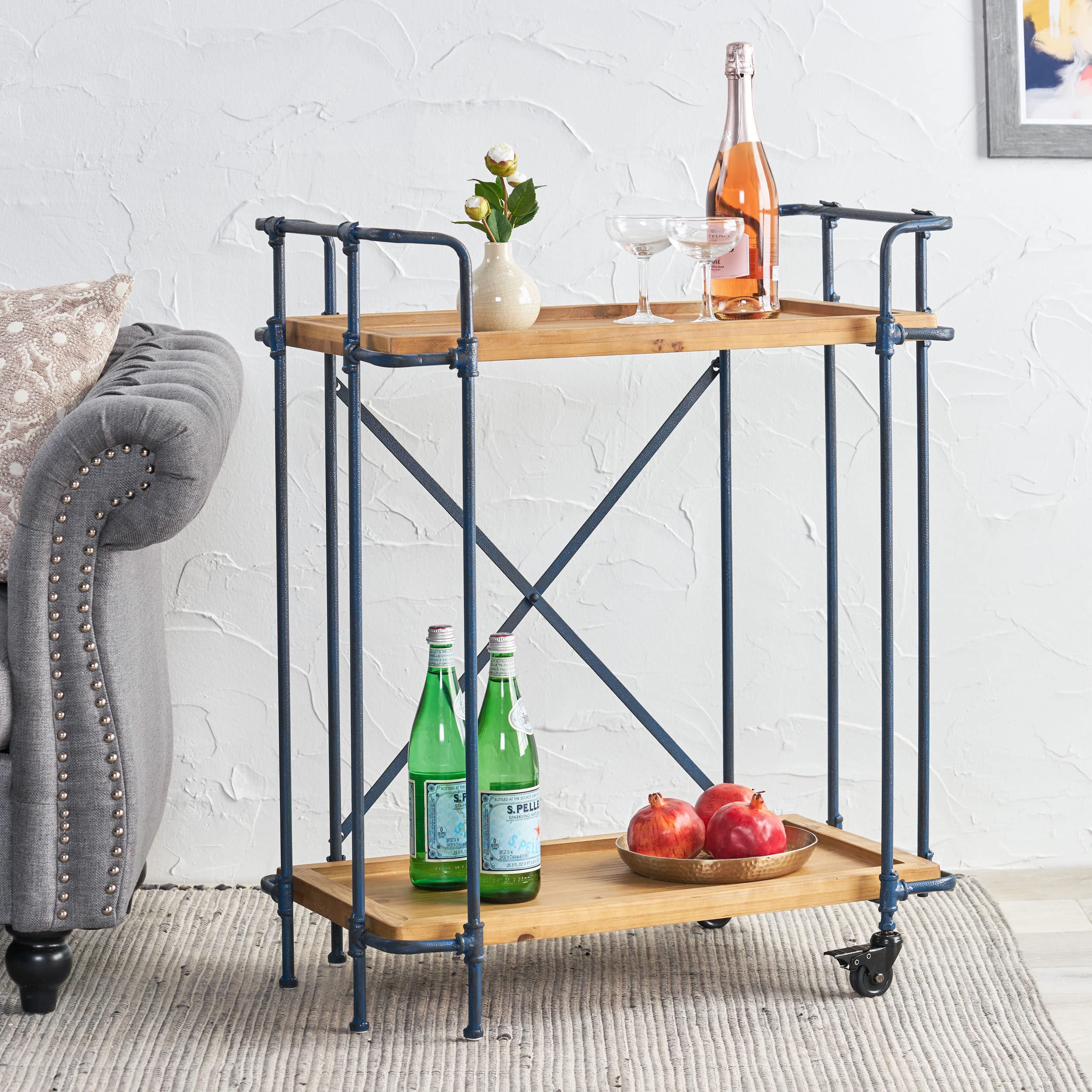 Christopher Knight Home Kanaan Firwood and Iron Coffee Cart - Antique Finish Bar Cart with Wheels for Living Room, Kitchen, or Outdoor Entertaining