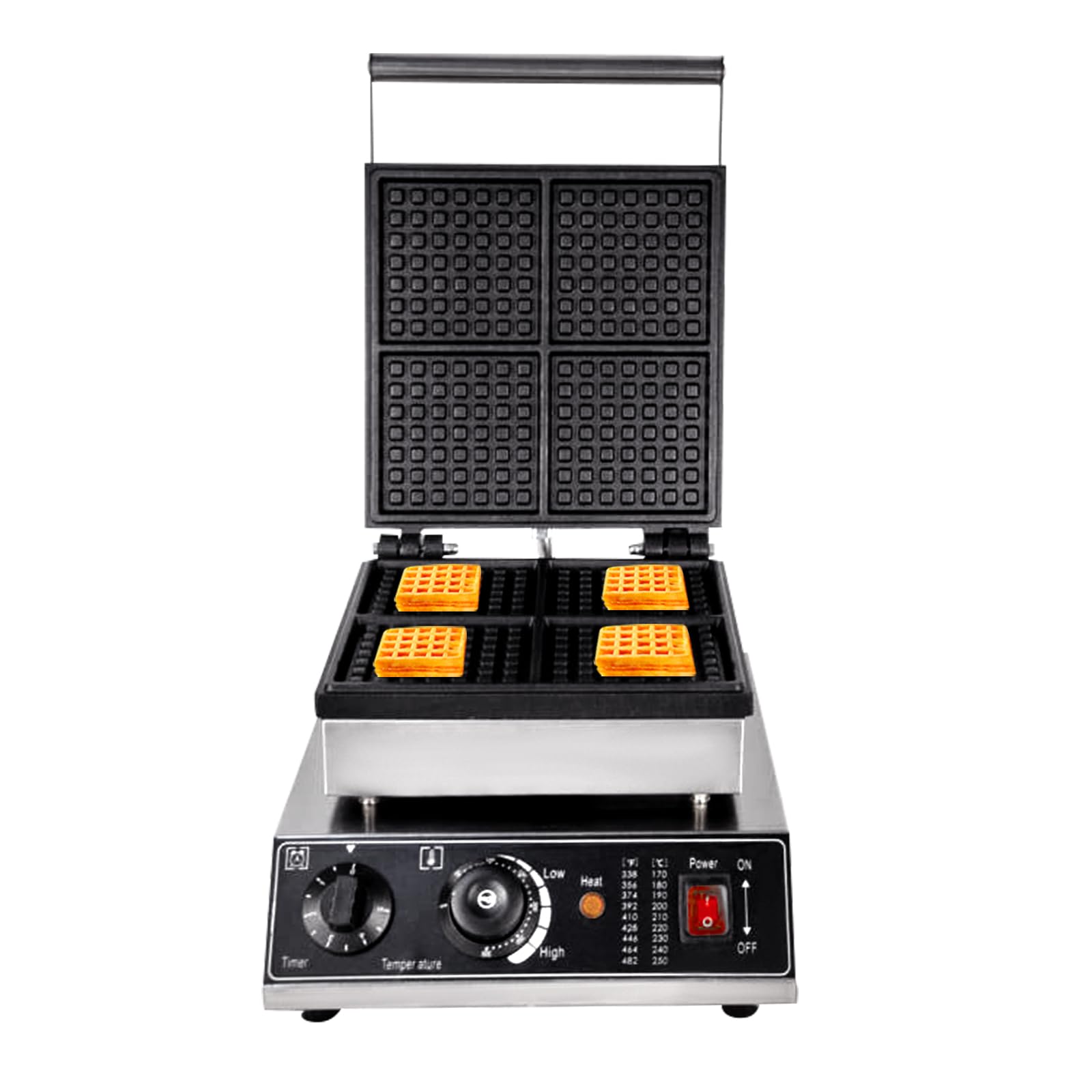 110V Commercial Waffle Maker - 1750W Electric Waffle Machine with 4 Nonstick Plates, Adjustable Time & Temperature Controls for Perfect Waffles - Ideal for Restaurants, Cafes, Breakfast Shops and Home Use - Great for Sunday Brunch, Family Gatherings and Breakfast Businesses
