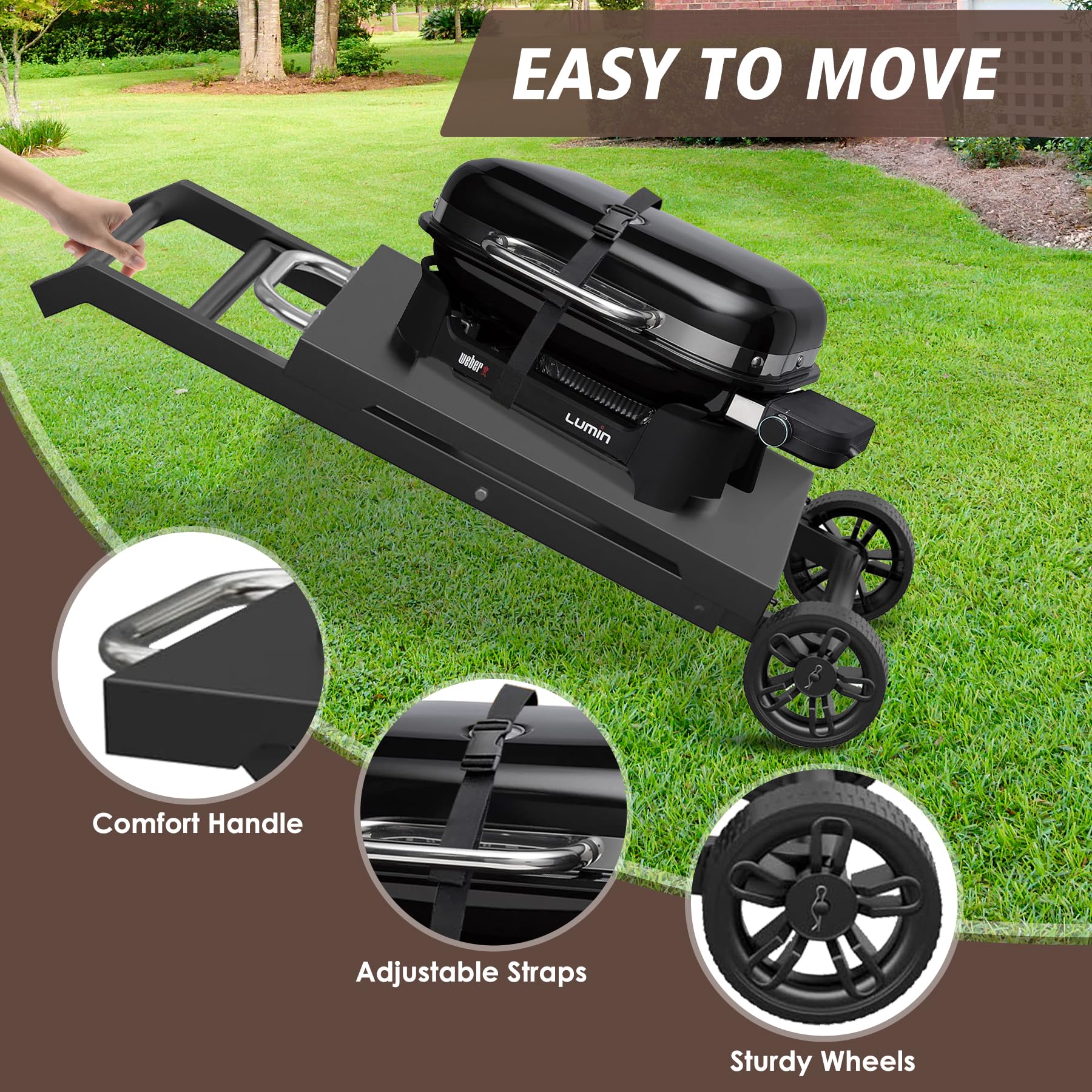 Portable Electric Grill Cart for Weber Lumin Compact - Folding Outdoor BBQ Table with Side Shelf | Perfect for Backyard, Camping & Tailgating Parties | Compatible with Weber 91010901 & 91300901 Models