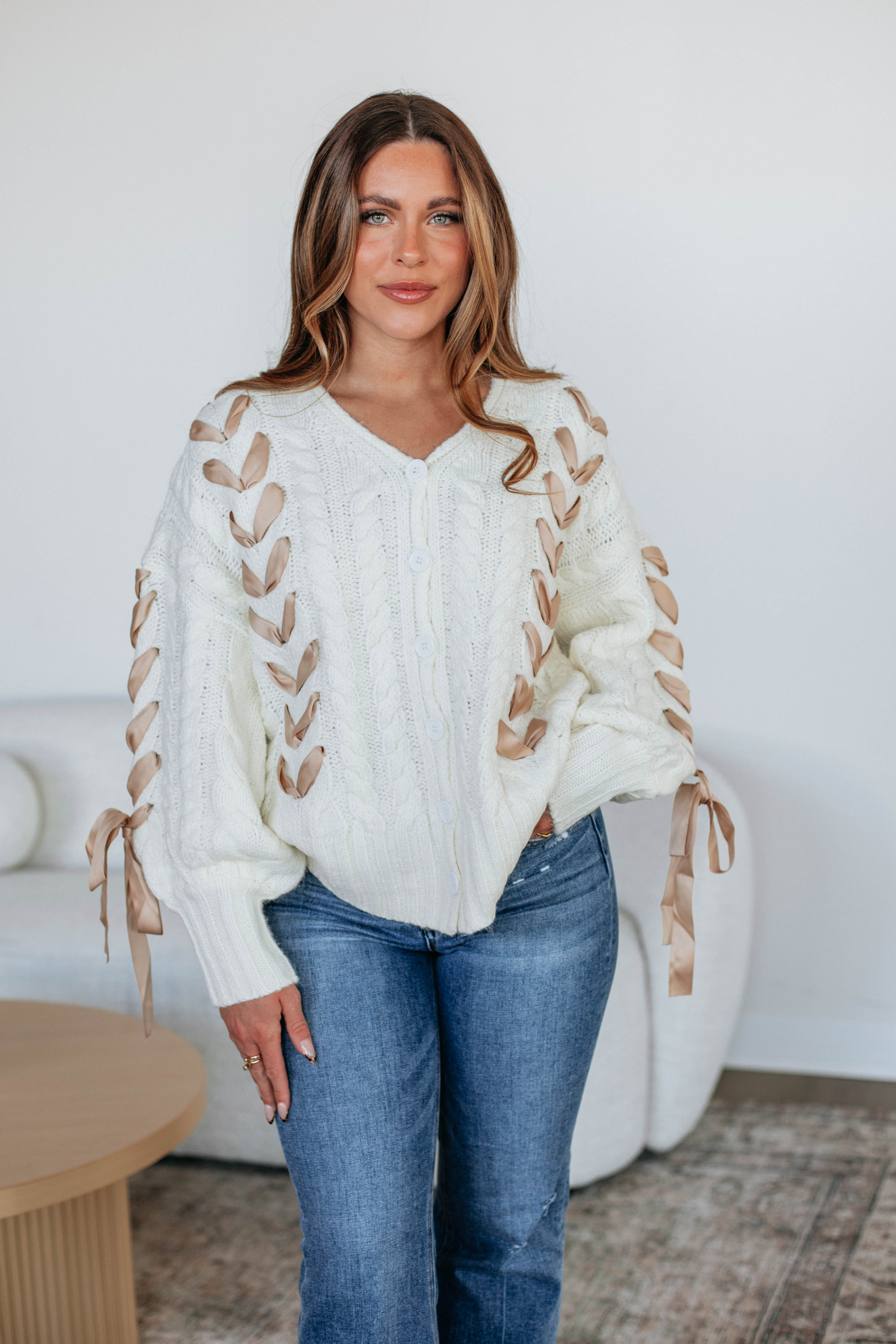 Brayley Cable Knit Cardigan Women's Ivory Sweater - Cozy Winter Pullover for Casual Outfits & Office Wear