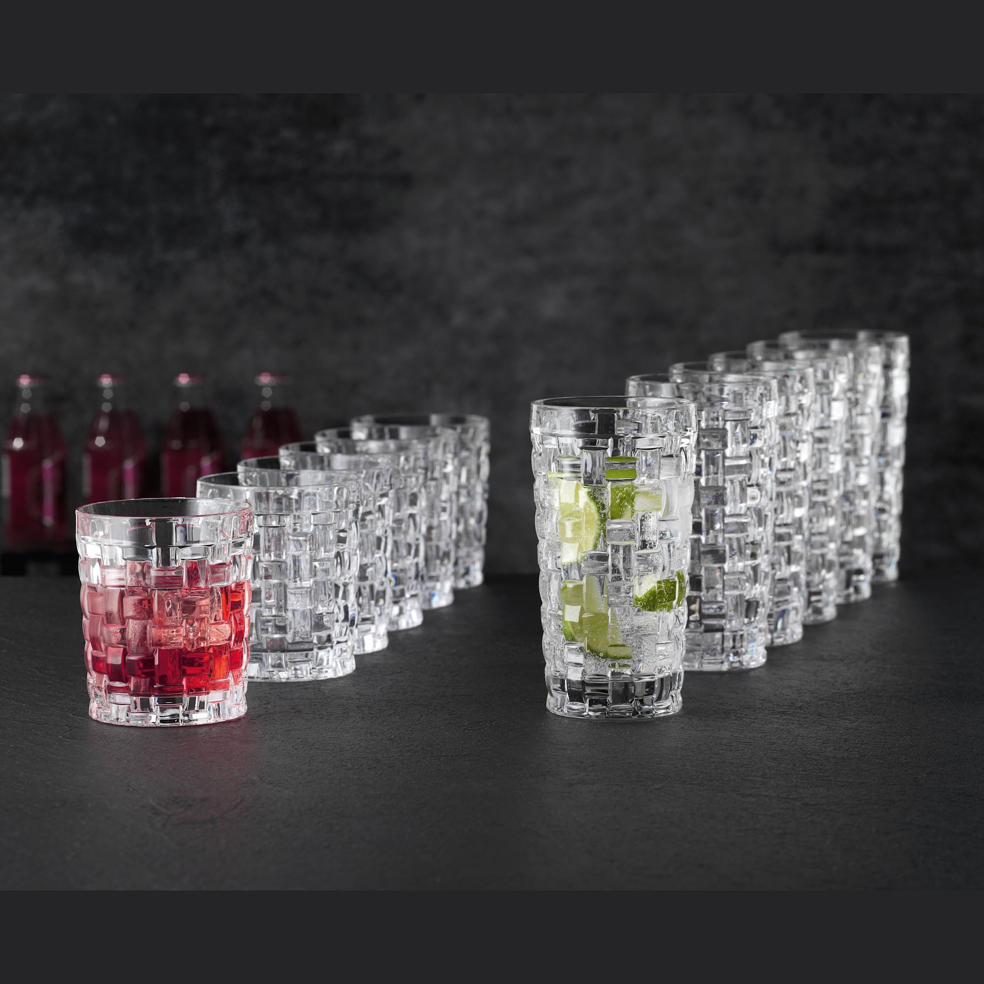 Nachtmann Spiegelau Bossa Nova 12-Piece Crystal Glass Set - Highball & Lowball Glasses with Elegant Basketweave Design | Dishwasher Safe Barware for Cocktails, Whiskey & Entertaining | Perfect for Home Bars, Restaurants & Dinner Parties