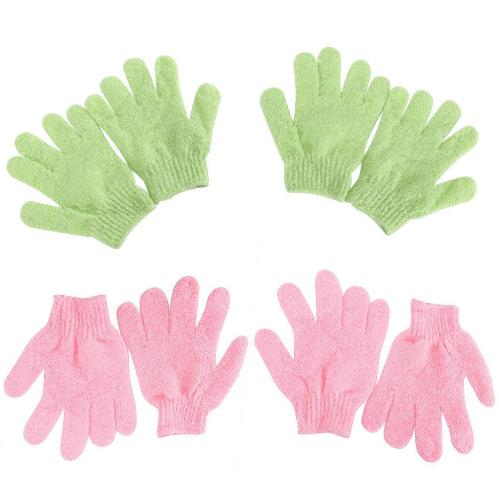 Ciieeo Exfoliating Bath Gloves - 4 Pairs Body Scrubber Mitts for Dead Skin Removal, Spa & Shower | Soft Washcloths for Back Massage & Skin Renewal | Perfect for Home Spa Day, Gift Sets & Bathroom Essentials (Random Colors)