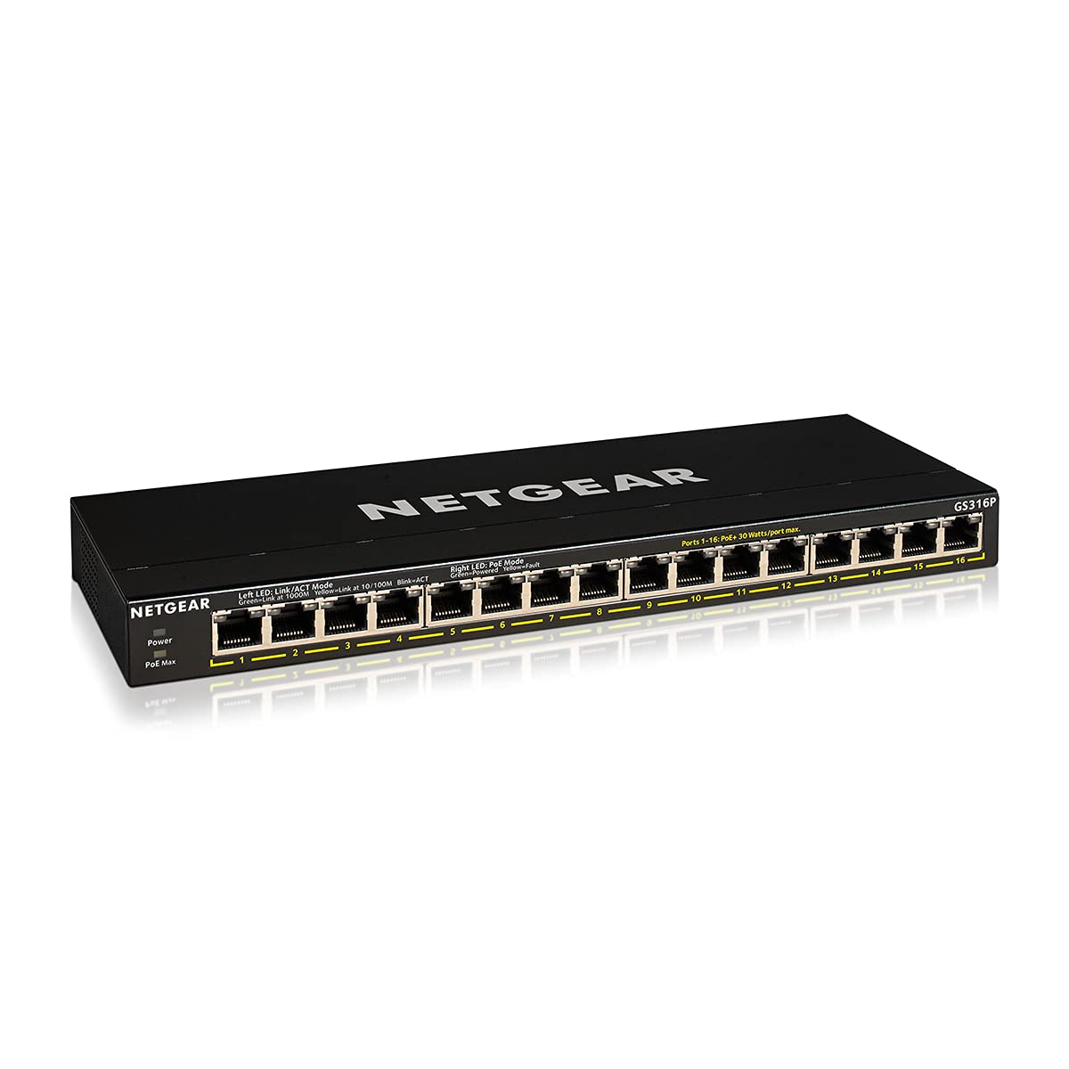 NETGEAR GS316P 16-Port Gigabit Ethernet Unmanaged PoE+ Switch | 115W Power | Desktop/Wall Mount | Ideal for Home Office, Small Business & IP Camera Systems