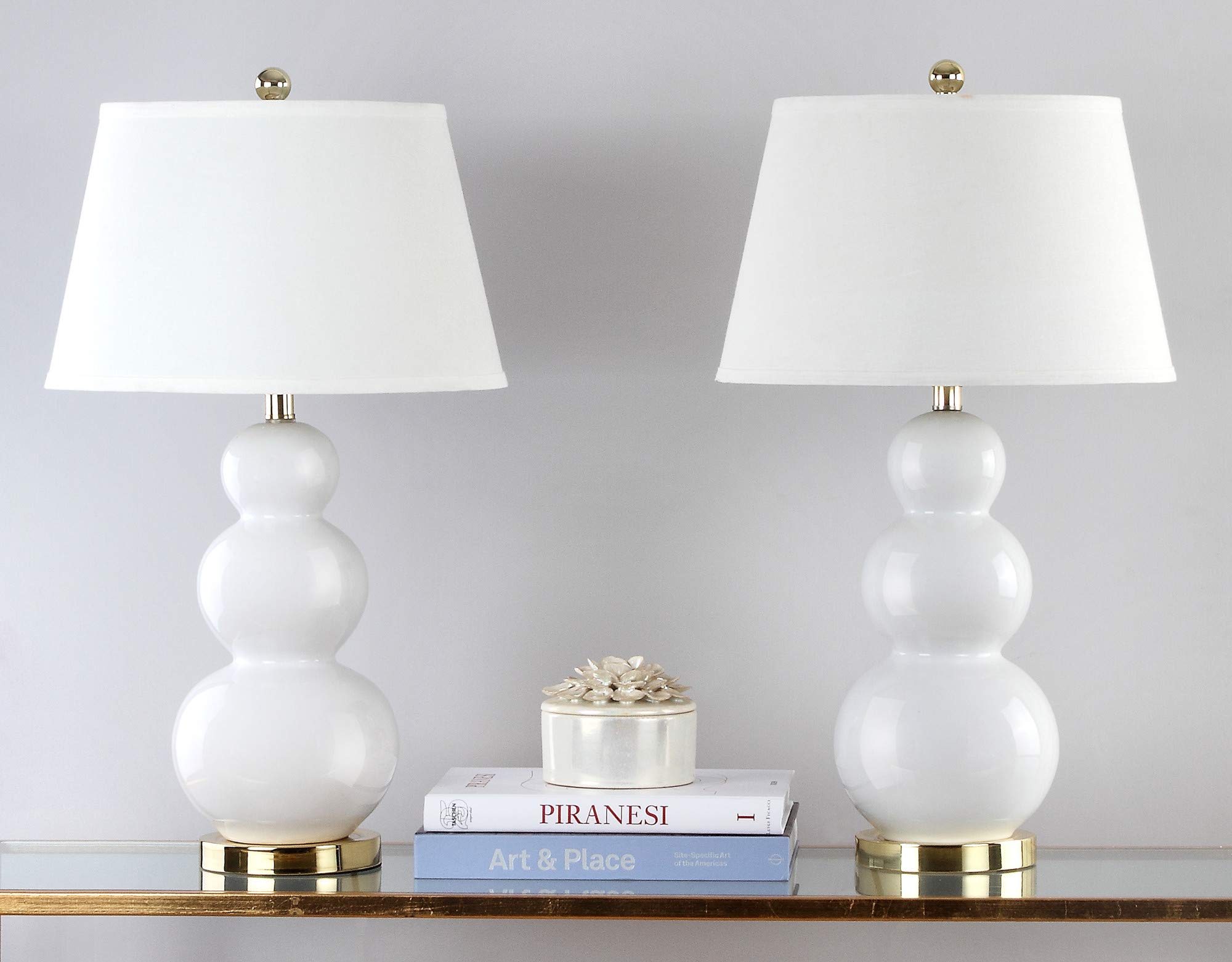 SAFAVIEH Pamela Modern White Triple Gourd Ceramic Table Lamp Set of 2 - 27