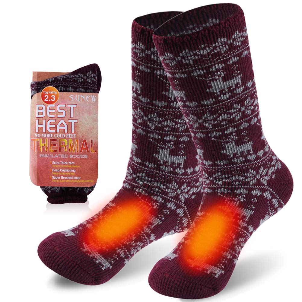 Sunew Thermal Socks for Women & Men - Winter Insulated Heat Warm Heavy Crew Socks for Cold Weather, Hiking & Outdoor Activities