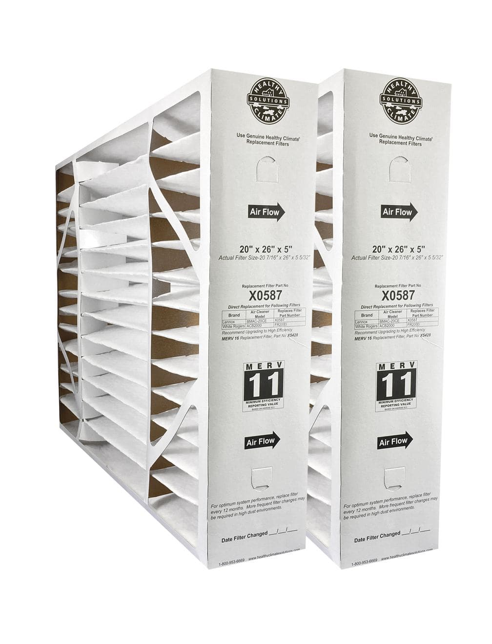 Lennox X0587 20x26x5 MERV 10 Air Filter - 2 Pack for Furnace & HVAC System - Improves Indoor Air Quality in Homes & Offices