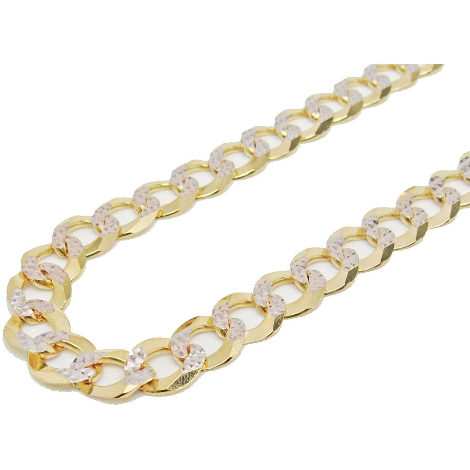 14MM Yellow Gold Plated Flat Pave Curb Chain - 925 Solid Sterling Silver Necklace (8-30 Inches) for Men & Women | Perfect for Layering, Gift Giving & Everyday Wear