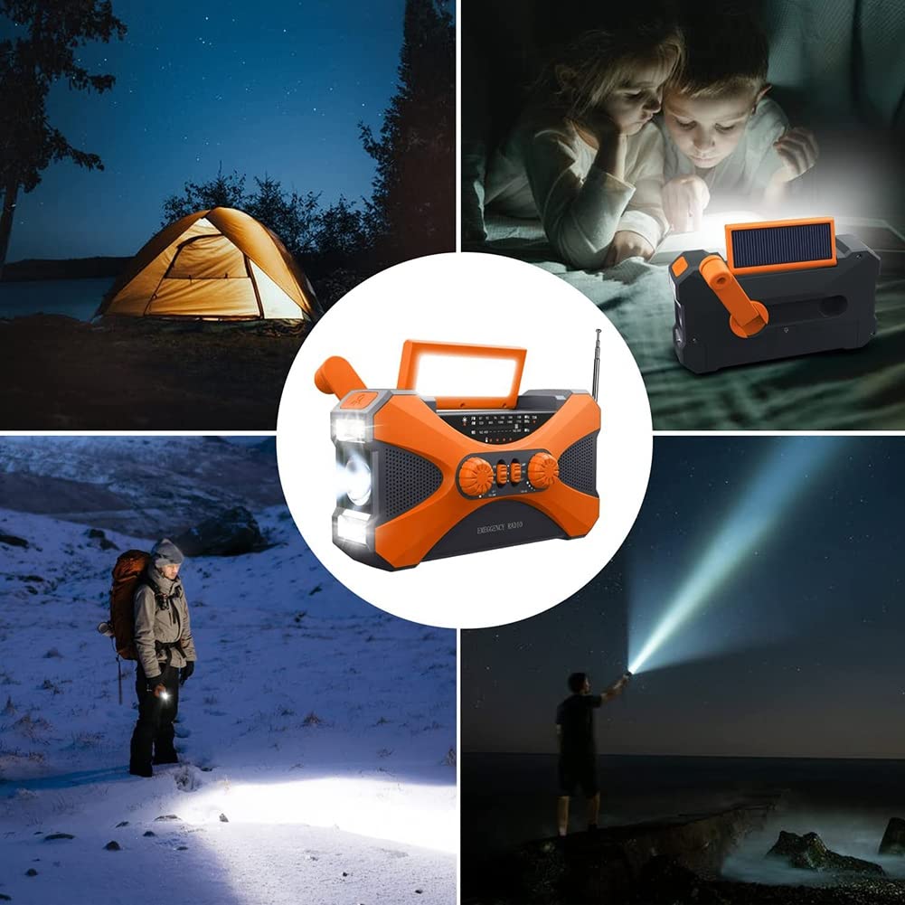 Malloy 10000mAh Solar Hand Crank Emergency Radio - Portable NOAA Weather Radio with USB Phone Charger, LED Flashlight & SOS Alarm (Orange) - Perfect for Camping, Hiking & Power Outages