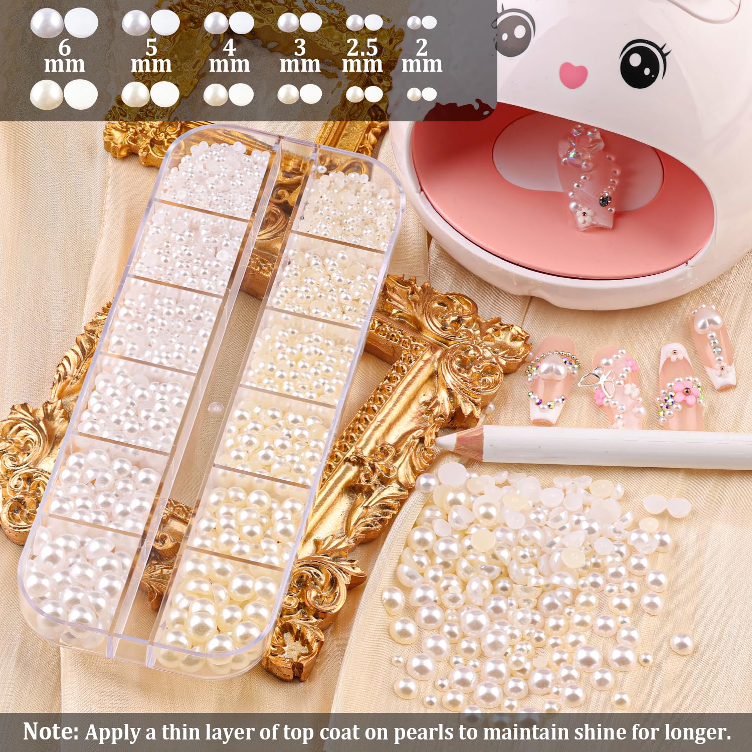 Premium Nail Rhinestones & Pearls Kit - Flatback Glass Crystals, AB & Clear Gemstones with White/Beige Half Round Pearls | Professional Manicure Set Includes Nail Rhinestone Glue Gel & Tools (UV/LED Required) | Perfect for Nail Art, Salon Designs & DIY Home Manicures