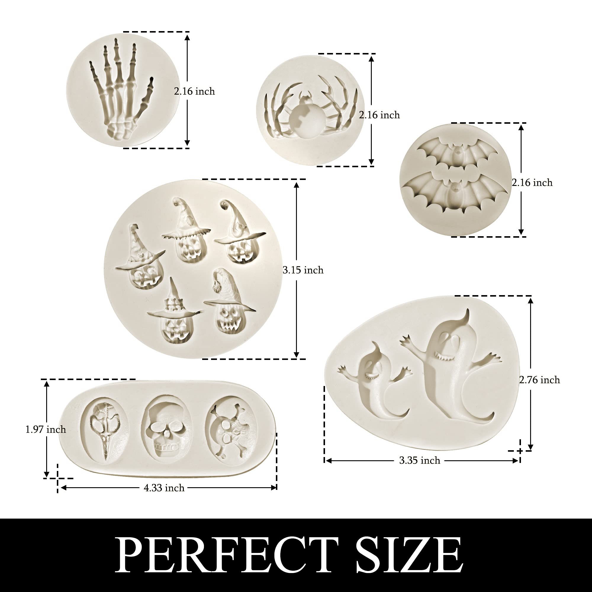 6PCS Halloween Silicone Chocolate Molds Set - Skull, Spider, Pumpkin & Ghost Candy Molds for Baking, Cake Decor, Cupcake Toppers, Resin Keychains - Perfect for Halloween Parties, Thanksgiving Desserts & DIY Crafts