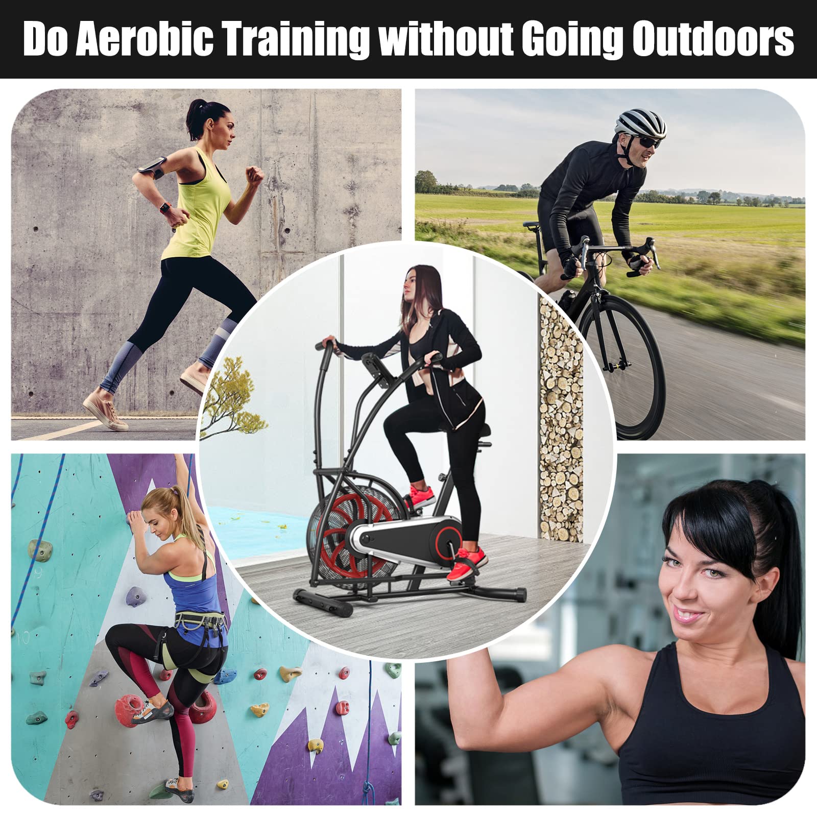 Goplus Air Bike Exercise Bike - Fan Cycling Bike with Adjustable Resistance, LCD Display, Tablet Holder & Wheels for Home Cardio Workout | Indoor Fitness Equipment for Weight Loss & Full-Body Training