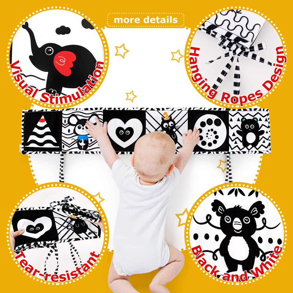 Teytoy Black and White High Contrast Baby Book - Newborn Sensory Toys 0-6 Months for Brain Development | Tummy Time, Stroller, Crib & Car Seat Activity | Soft Crinkle Folding Book for Infant Visual Stimulation and Early Learning