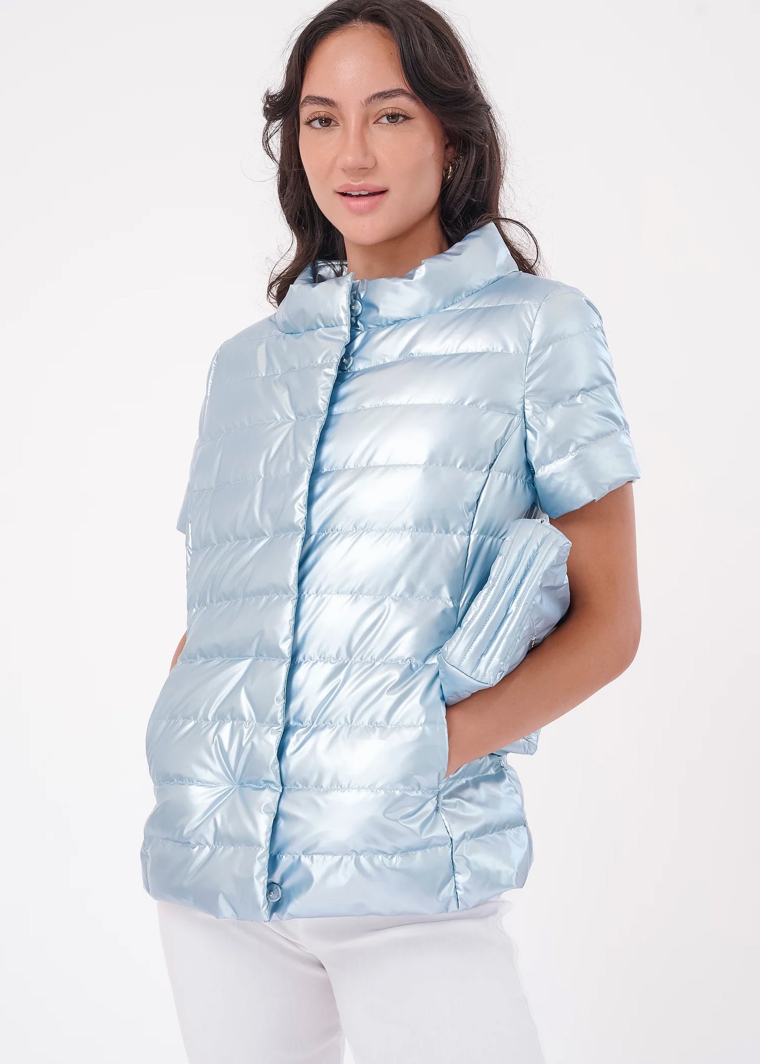 Ice Blue Short Sleeve Anorak Jacket - Lightweight Water-Resistant Windbreaker for Outdoor Hiking & Casual Wear
