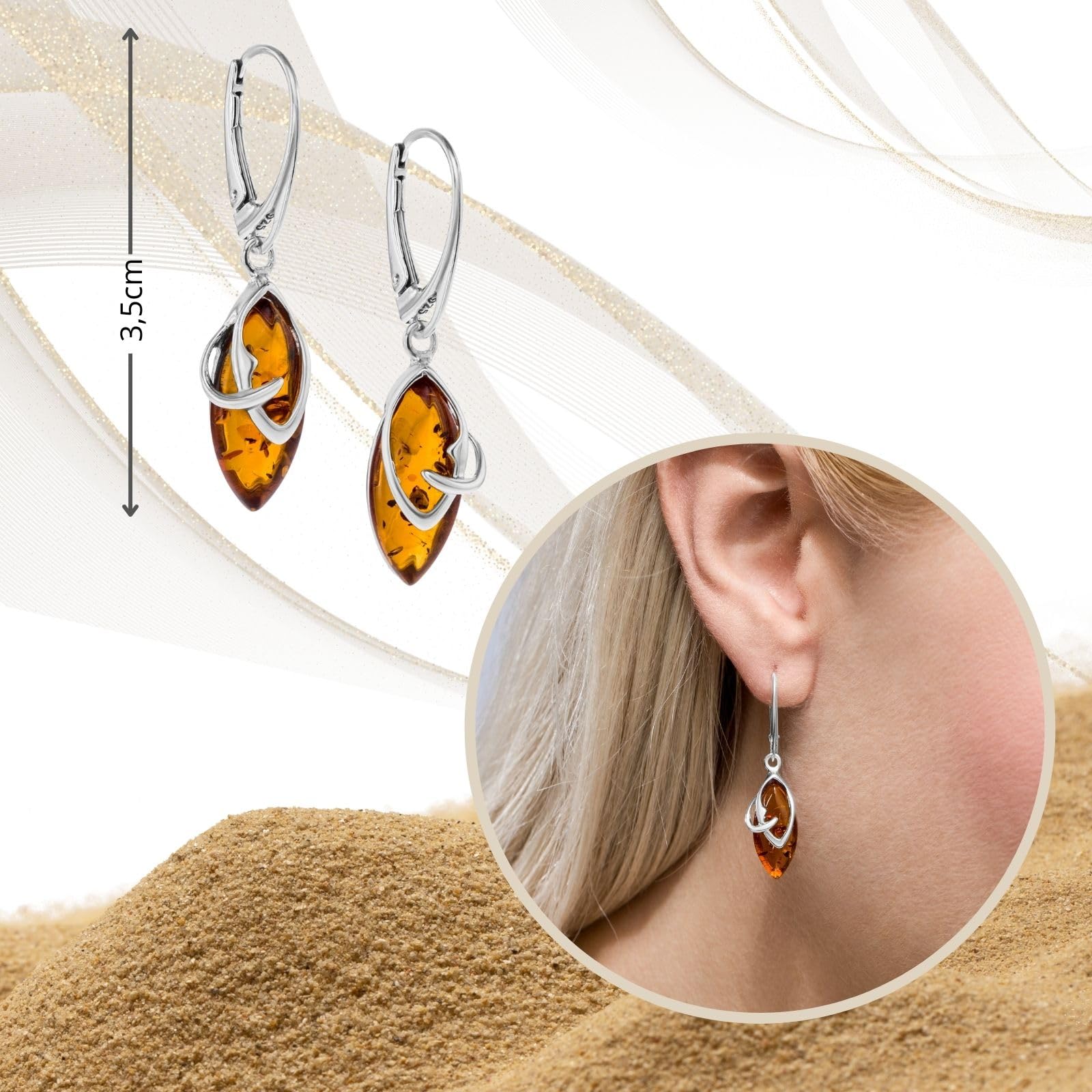 Women's Sterling Silver Drop Shaped Amber Pendant Earrings | Elegant Dangle Jewelry for Parties, Weddings & Everyday Wear