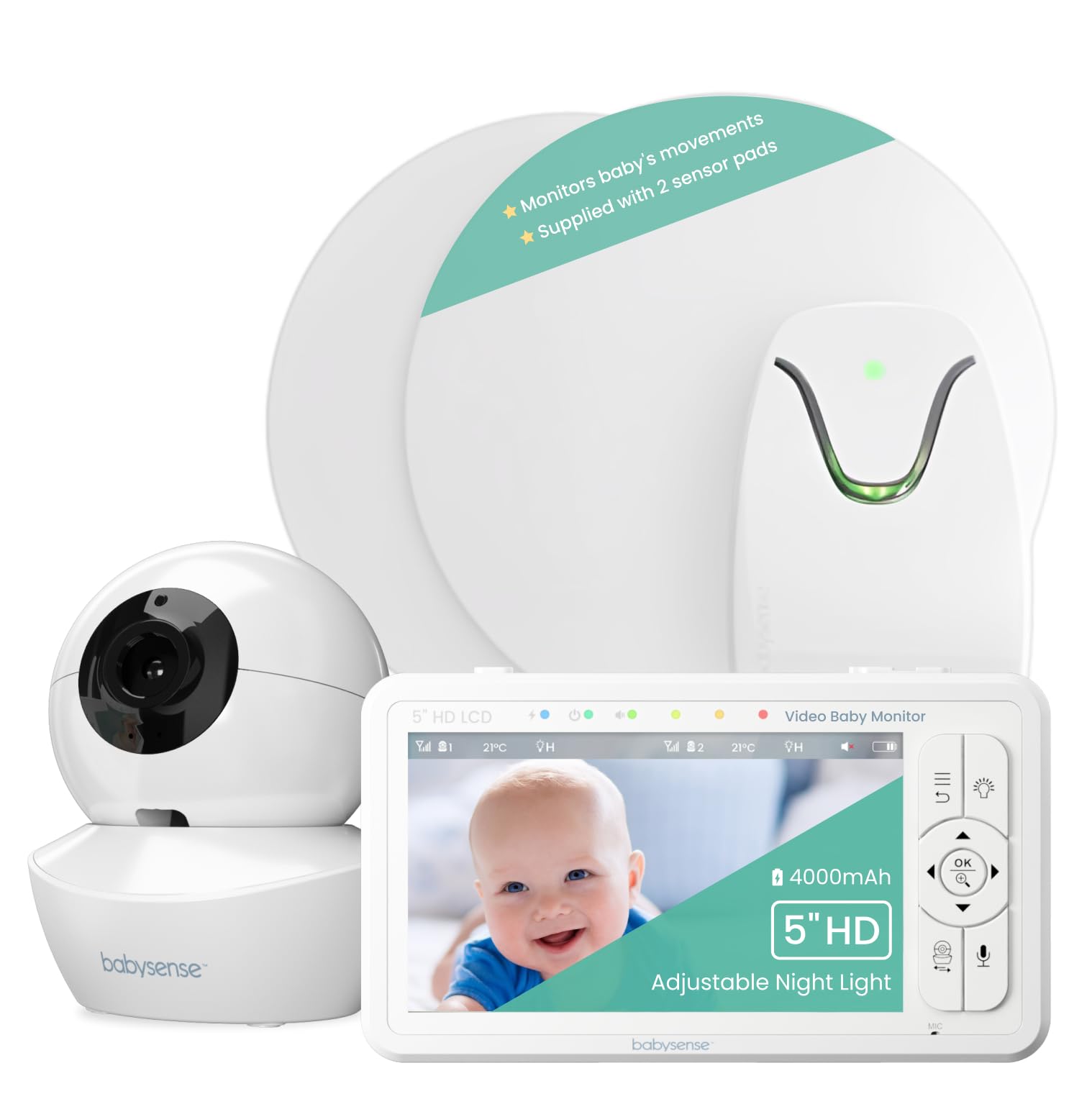 Babysense HD Baby Monitor with Camera & Sensors for Safe Sleep Monitoring